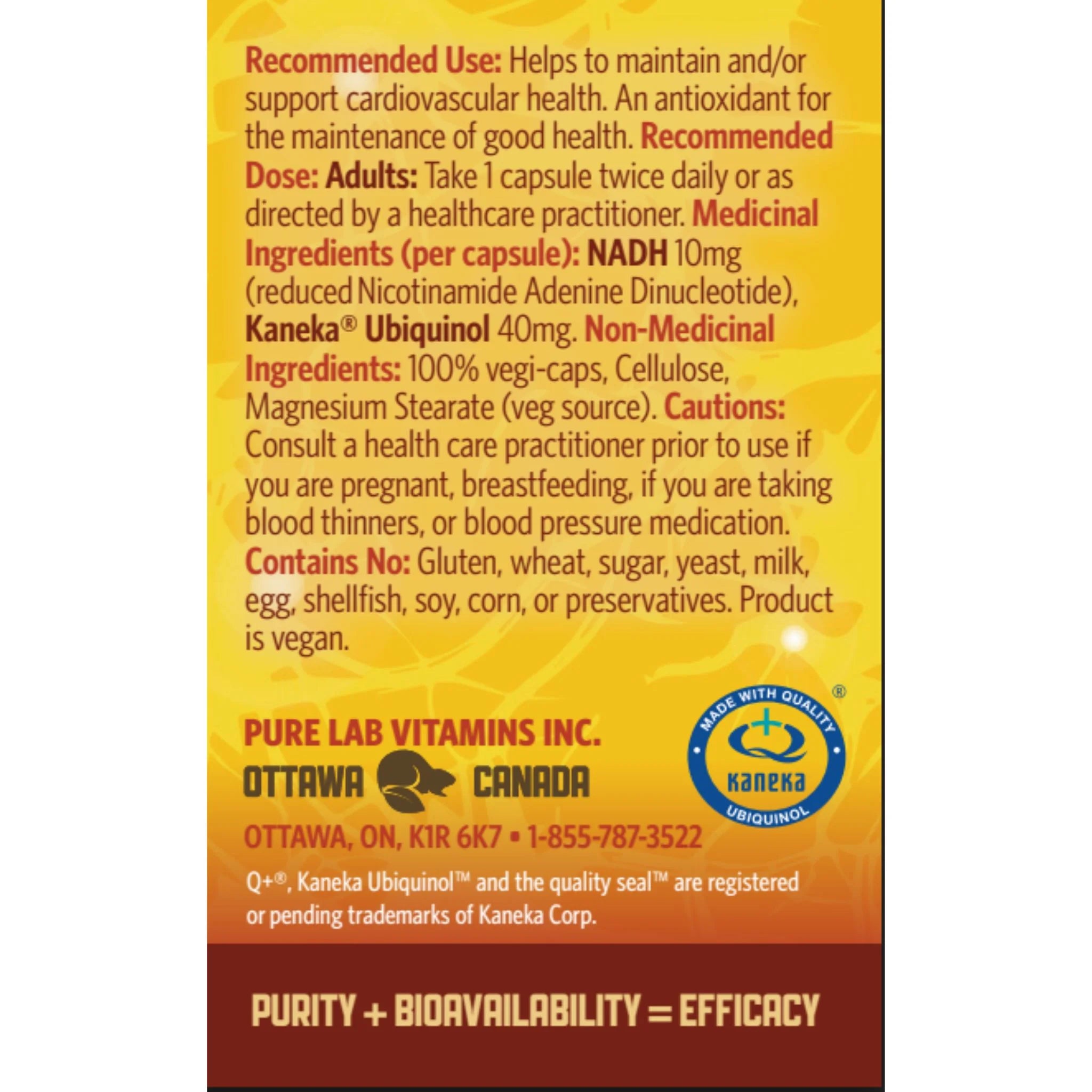 Pure Lab Vitamins NADH+Ubiquinol (60 Veg Caps)