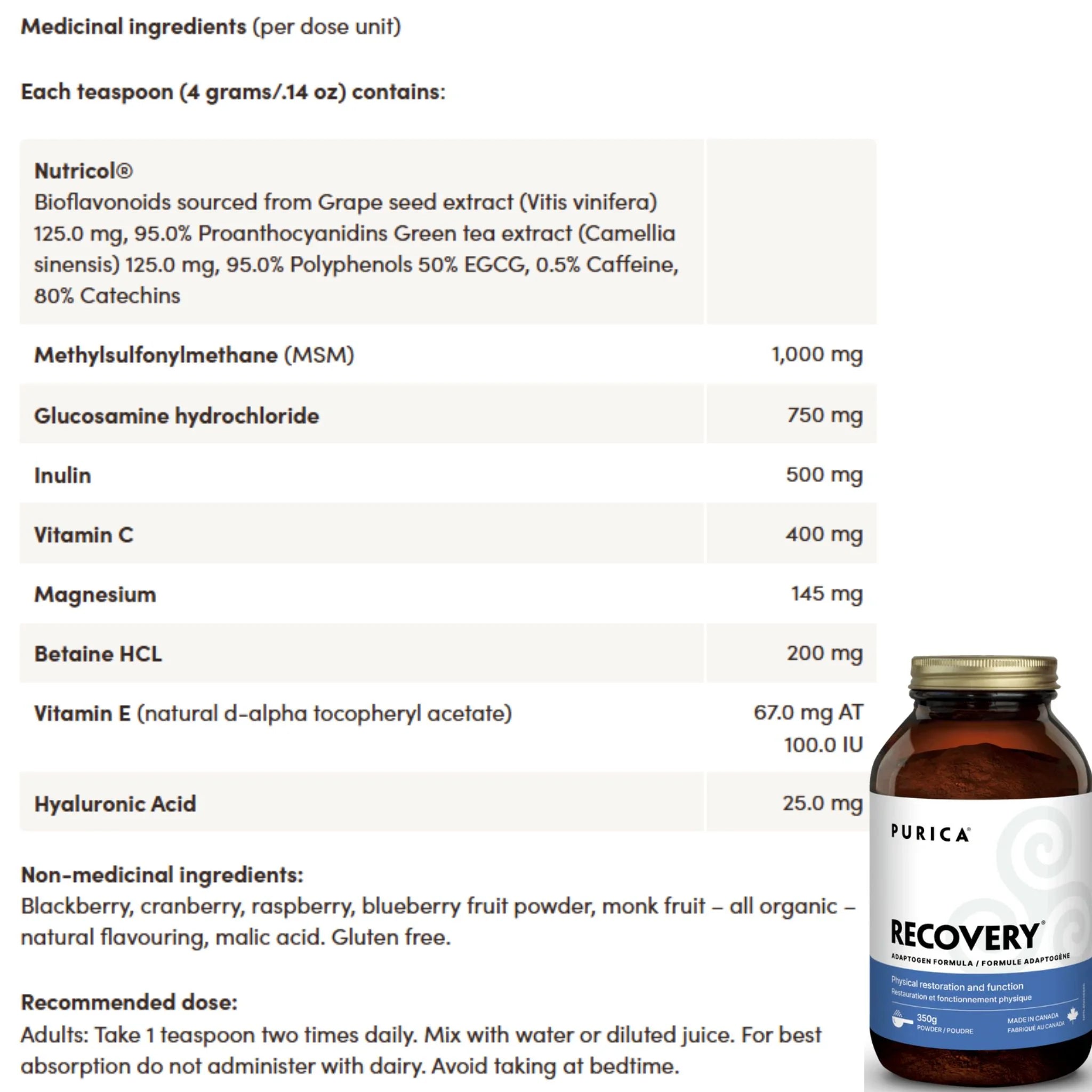 Purica Recovery Extra Strength Joint Support 350g