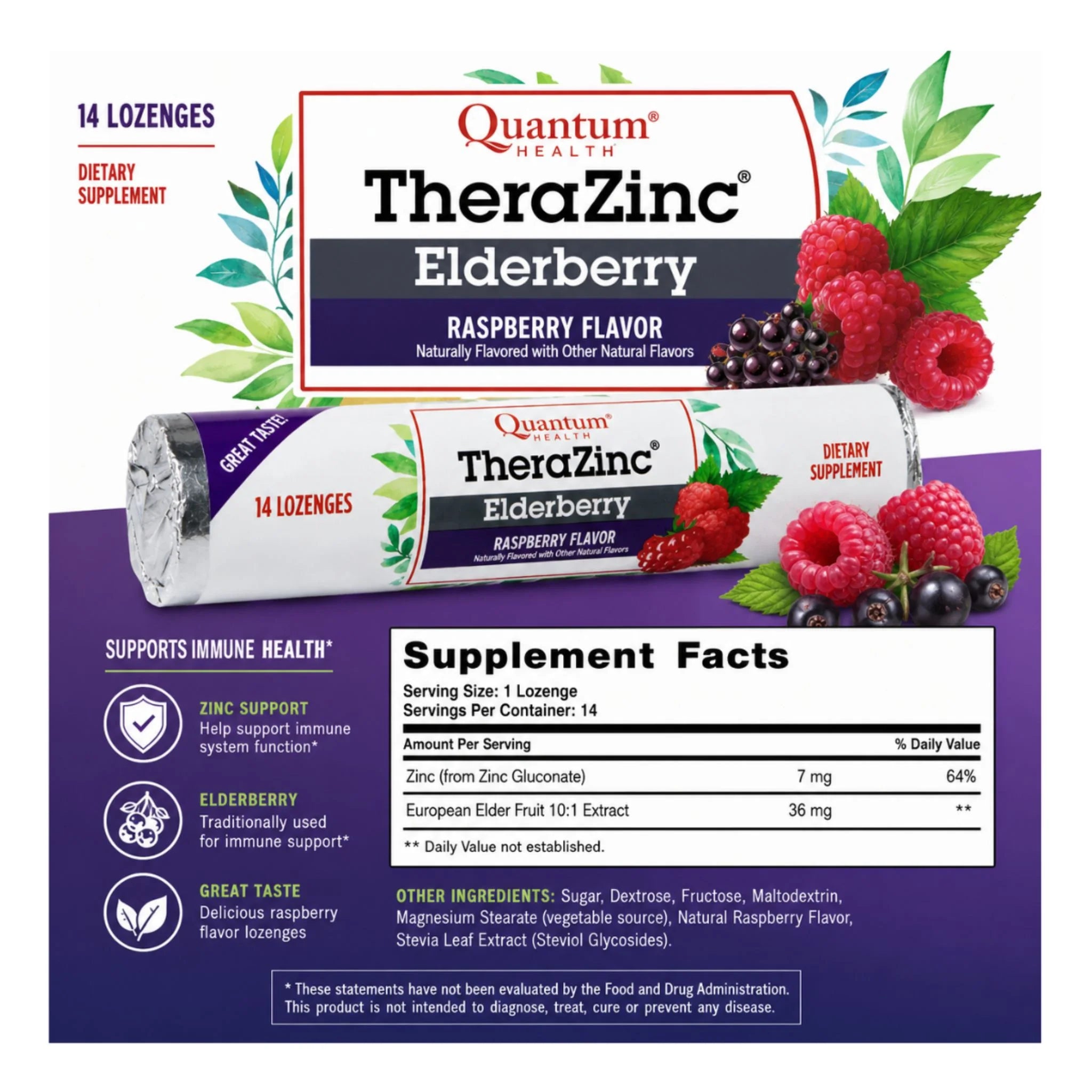 Quantum Health Zinc Elderberry Lozenges 14 Lozenges