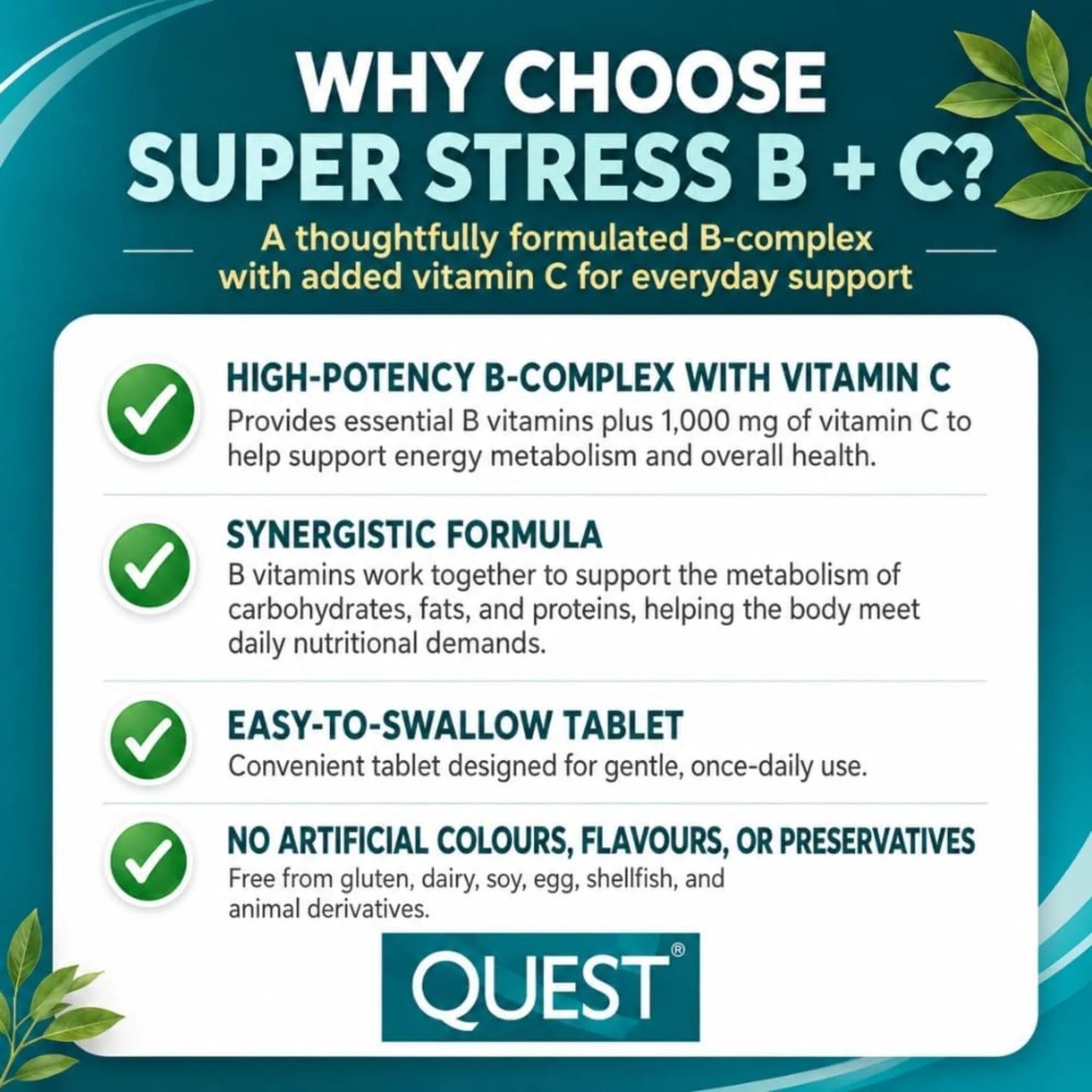 Quest Super Stress B Complex + Vit C 120 Tablets