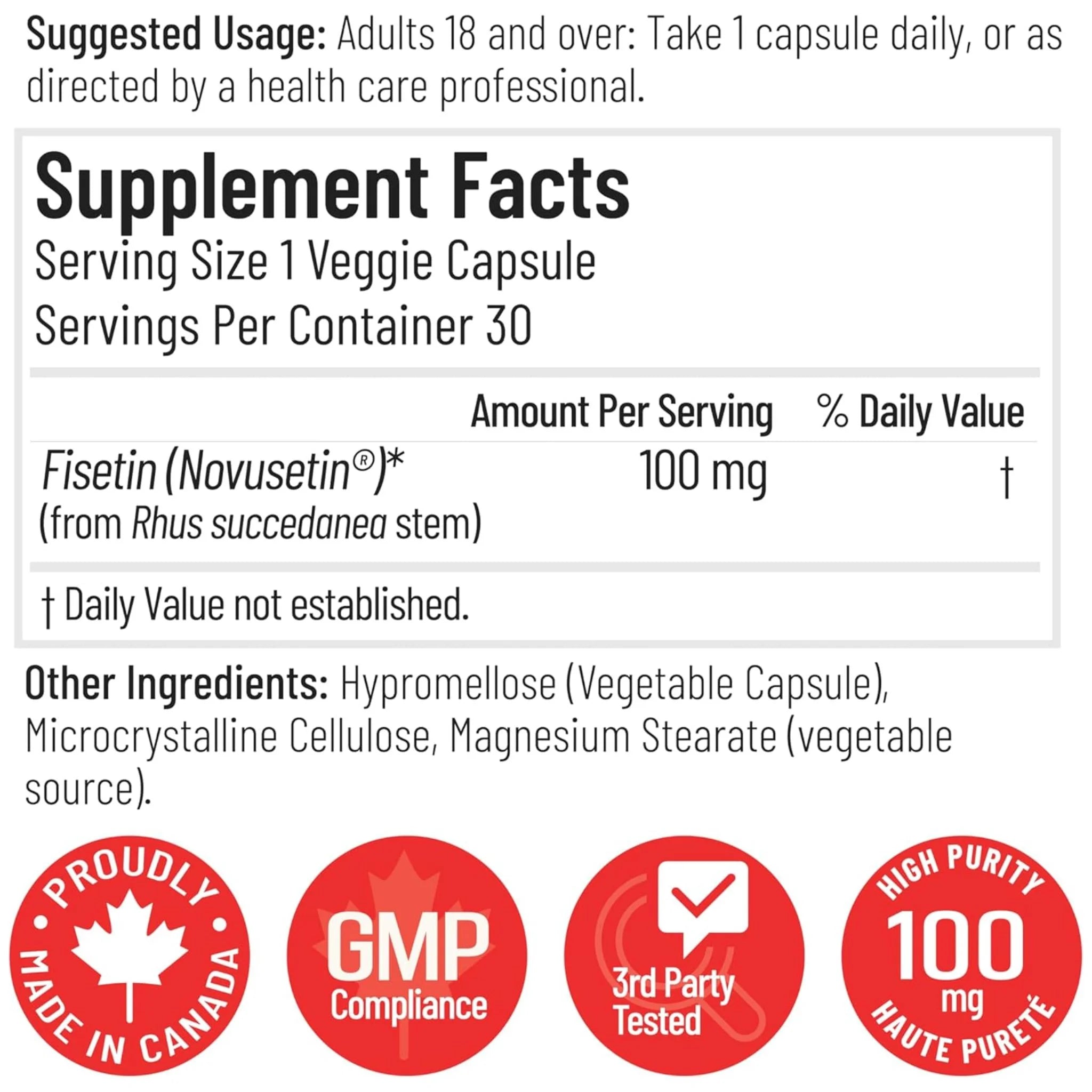 Arcwell Fisetin 100mg 30 Vegetable Capsules - Nature's Source Inc
