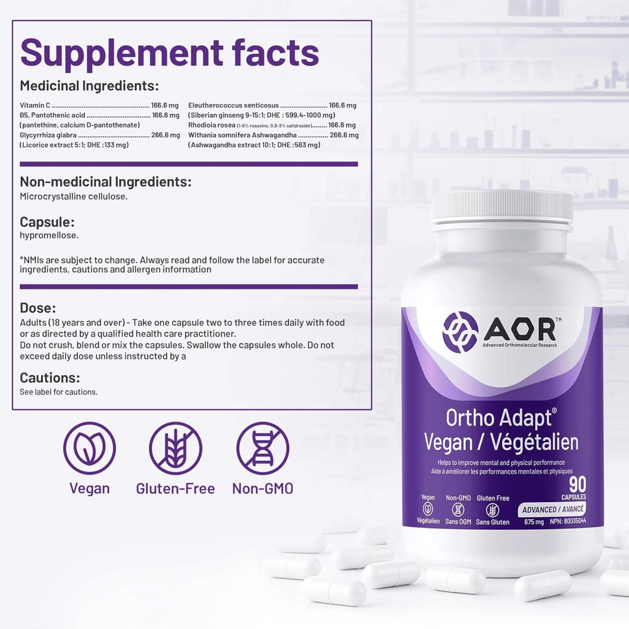 AOR Ortho Adapt Vegan (Stress Relief) 90 Veg-Caps - Nature's Source Inc