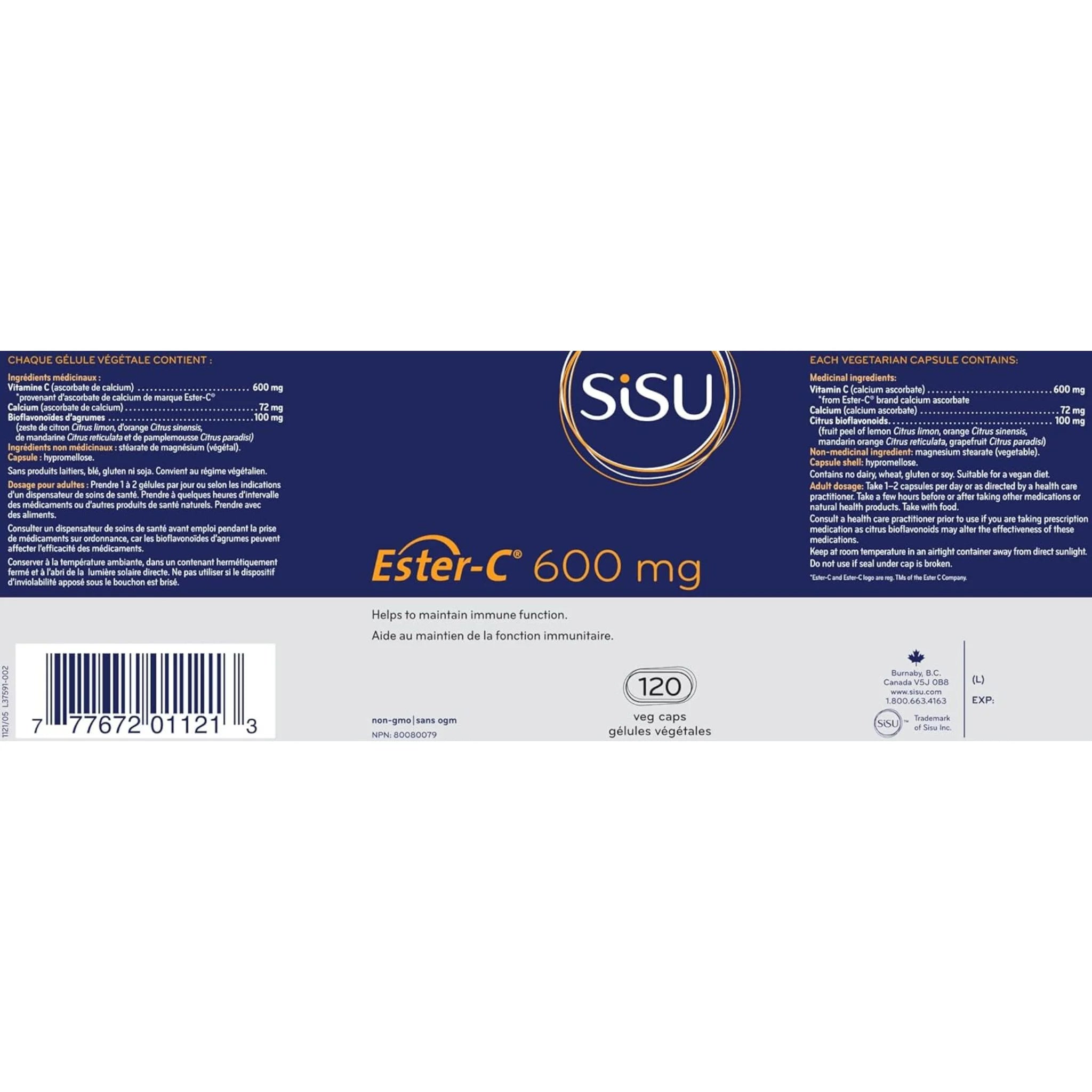 Sisu Ester - C Vitamin C 600 mg 120 Veg - Caps - Nature's Source Inc