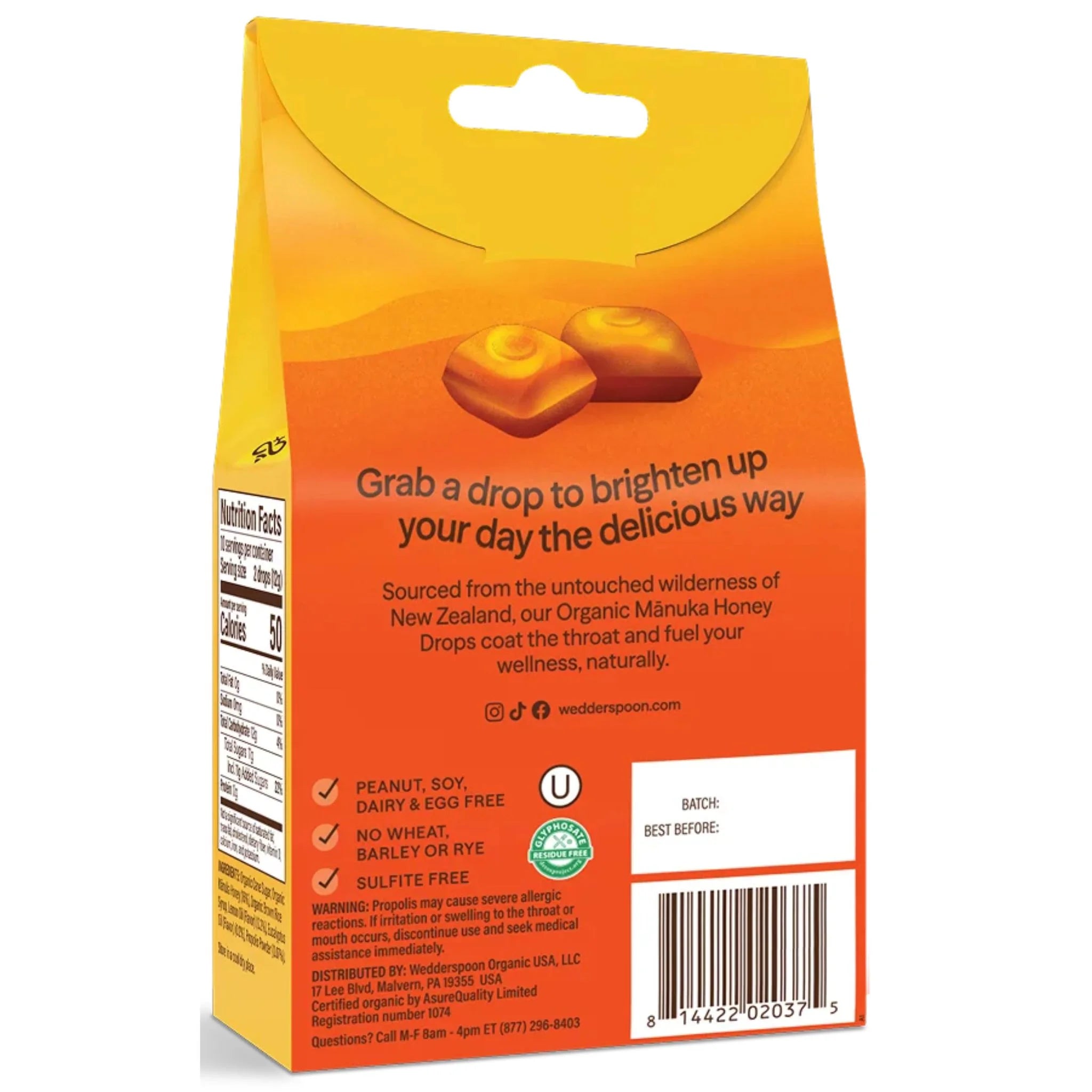 Wedderspoon Manuka Honey Drops (Lemon with Bee Propolis) - 120g