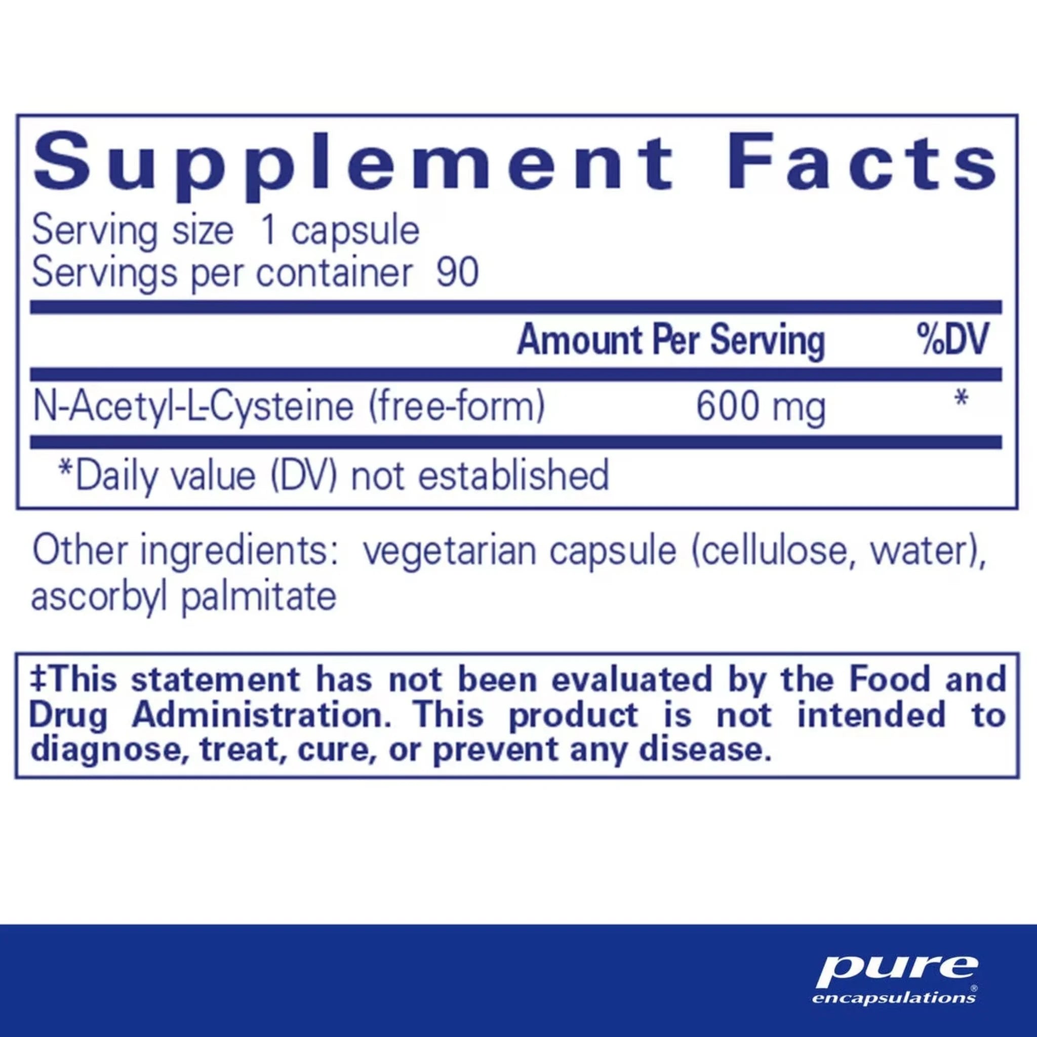 Pure Encapsulations NAC 600mg 90 Veg - Caps - Nature's Source Inc