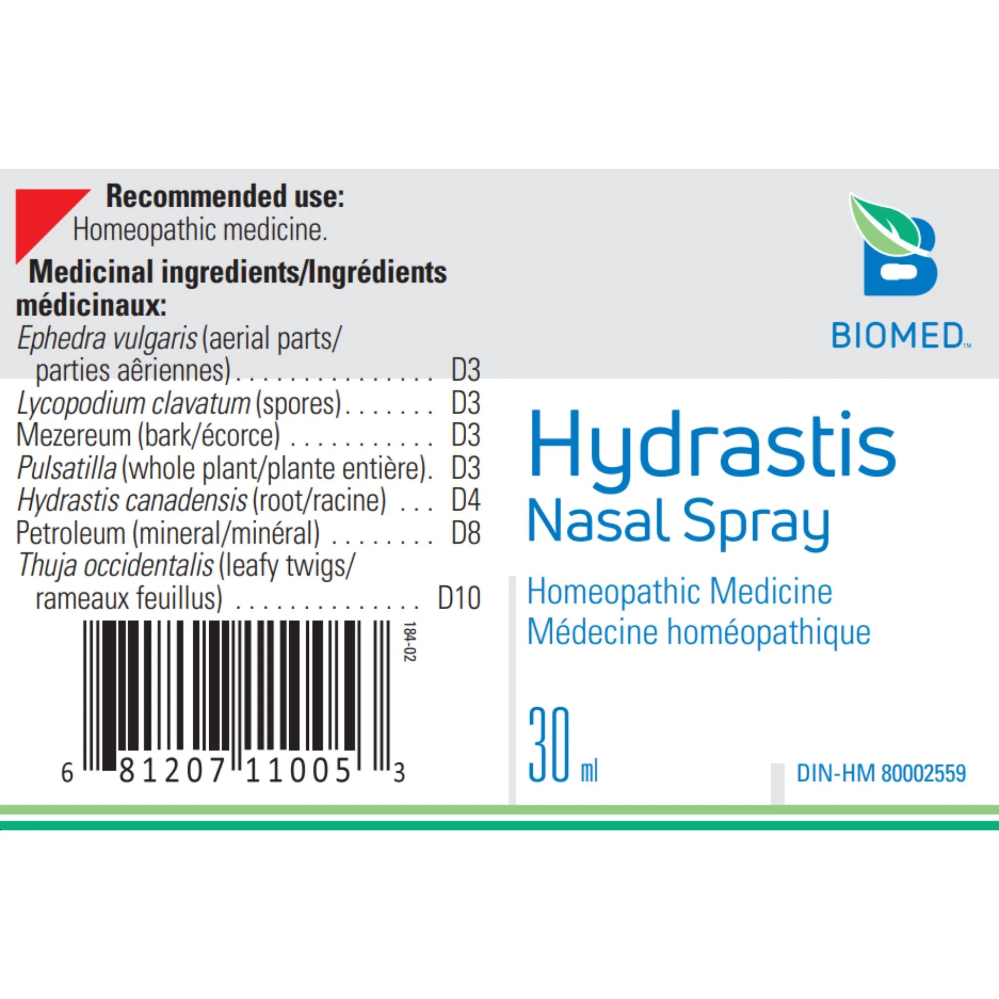 Biomed Hydrastis Nasal Spray 30ml - Nature's Source Inc