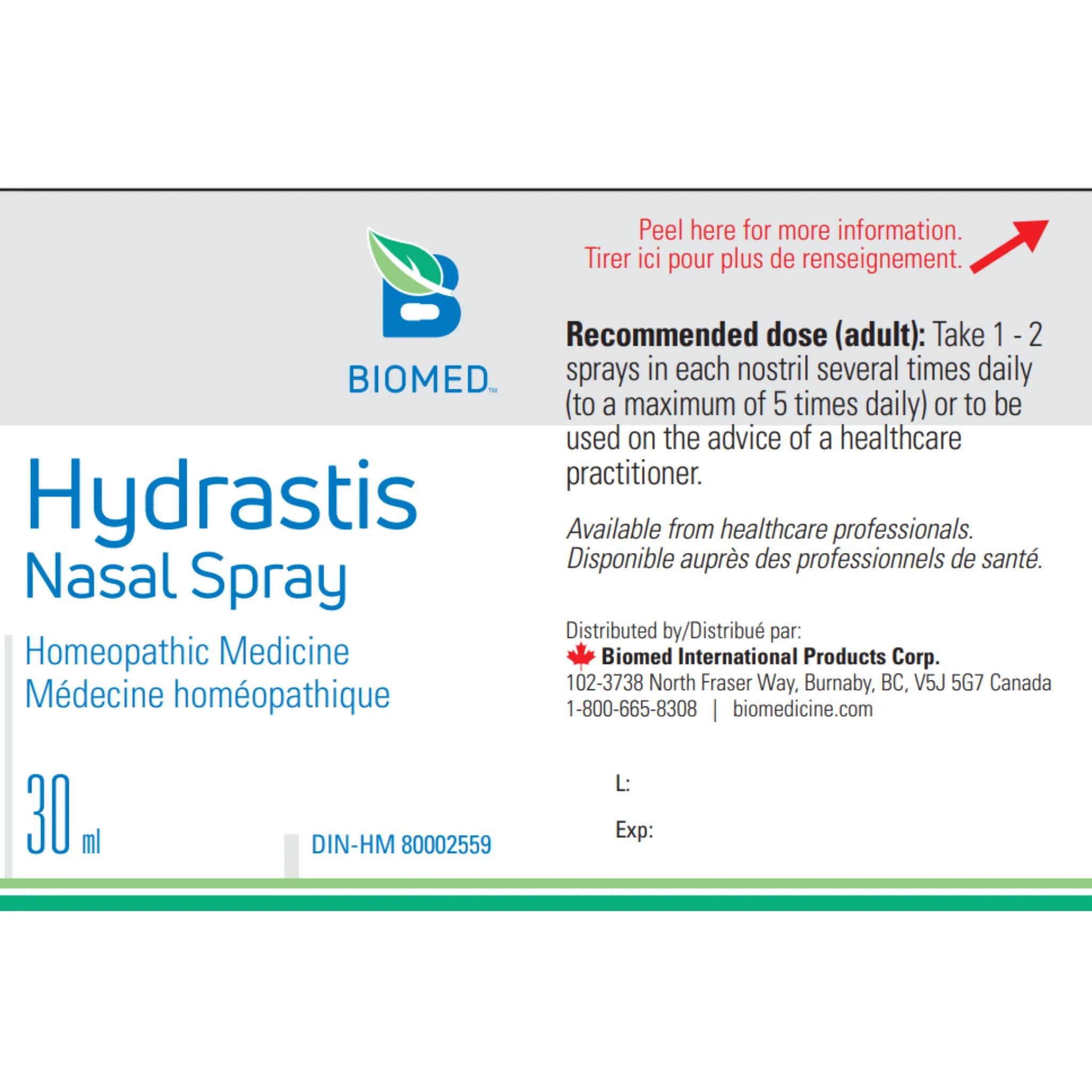 Biomed Hydrastis Nasal Spray 30ml - Nature's Source Inc