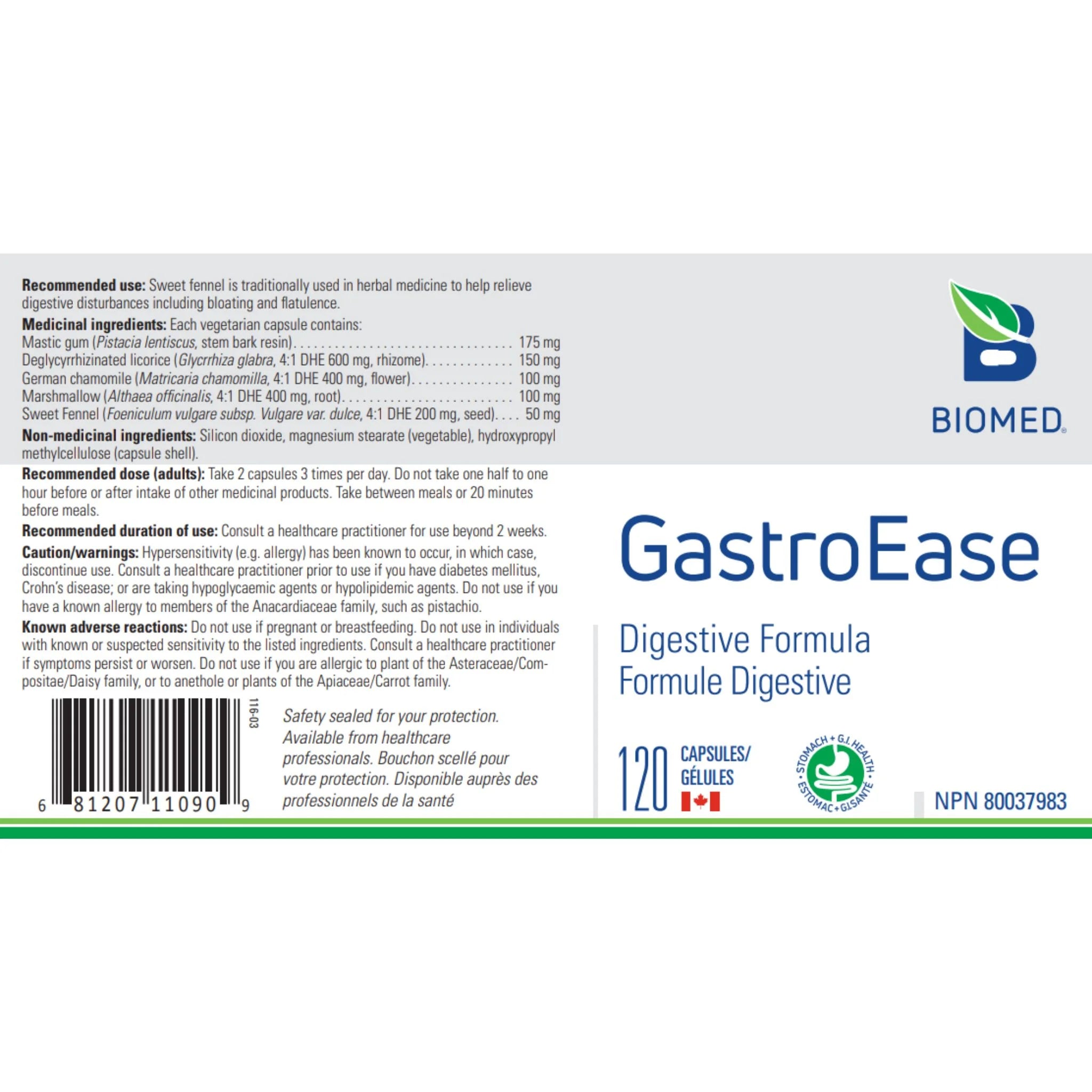 Biomed GastroEase 120 Capsules - Nature's Source Inc