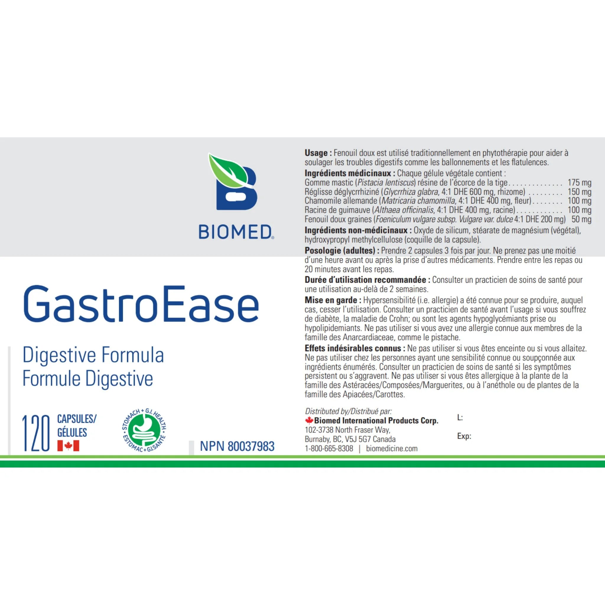 Biomed GastroEase 120 Capsules - Nature's Source Inc