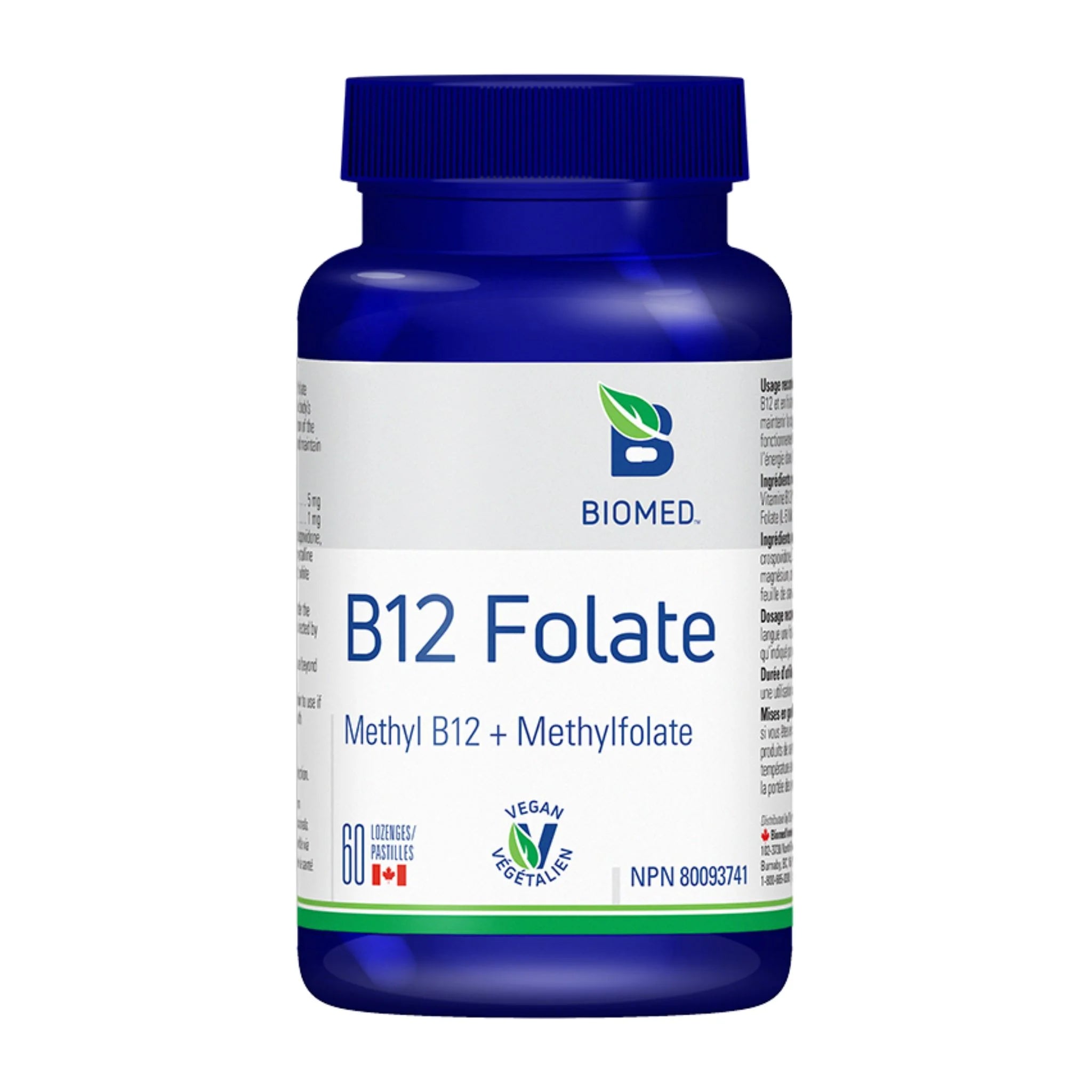 Biomed B12 Folate Methyl B12 + Methylfolate 60 Lozenges - Nature's Source Inc