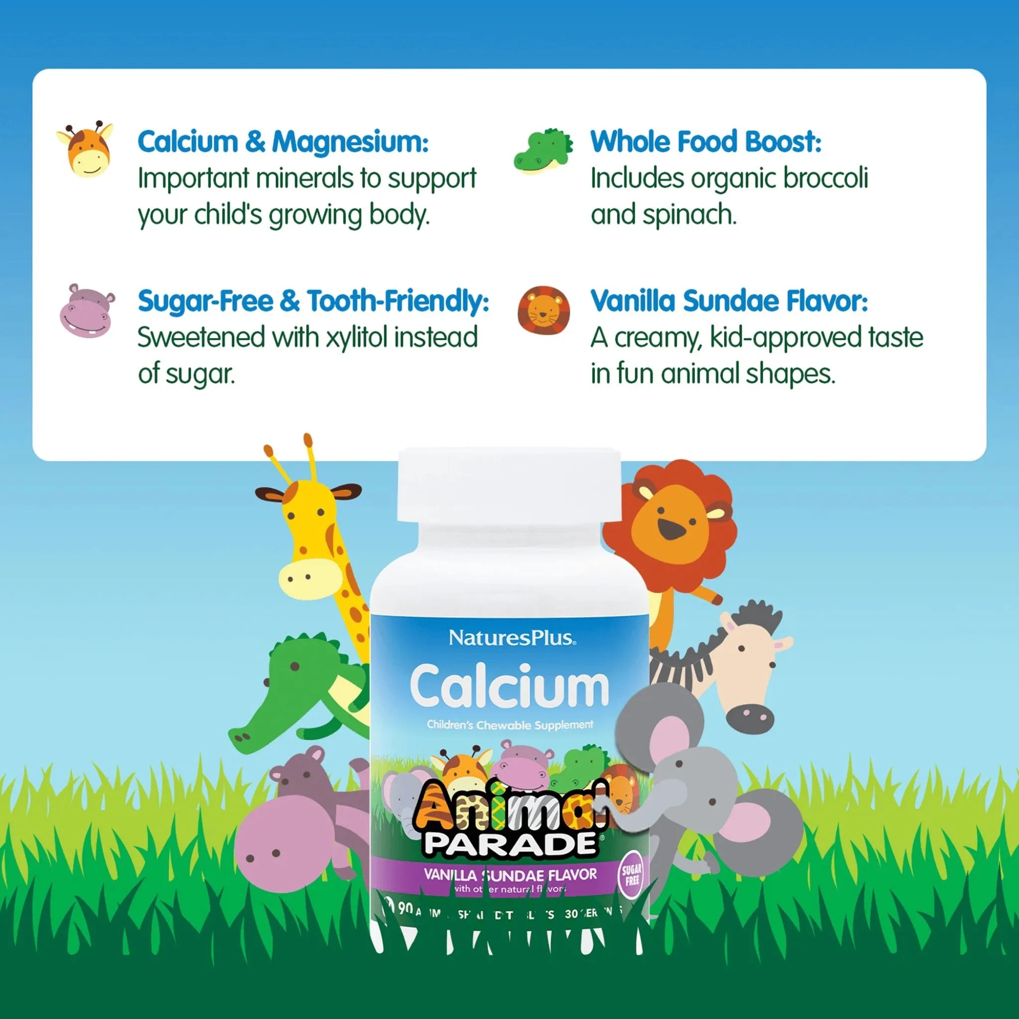 Animal Parade Sugar Free Calcium Childrens Chewables Vanilla 90ct