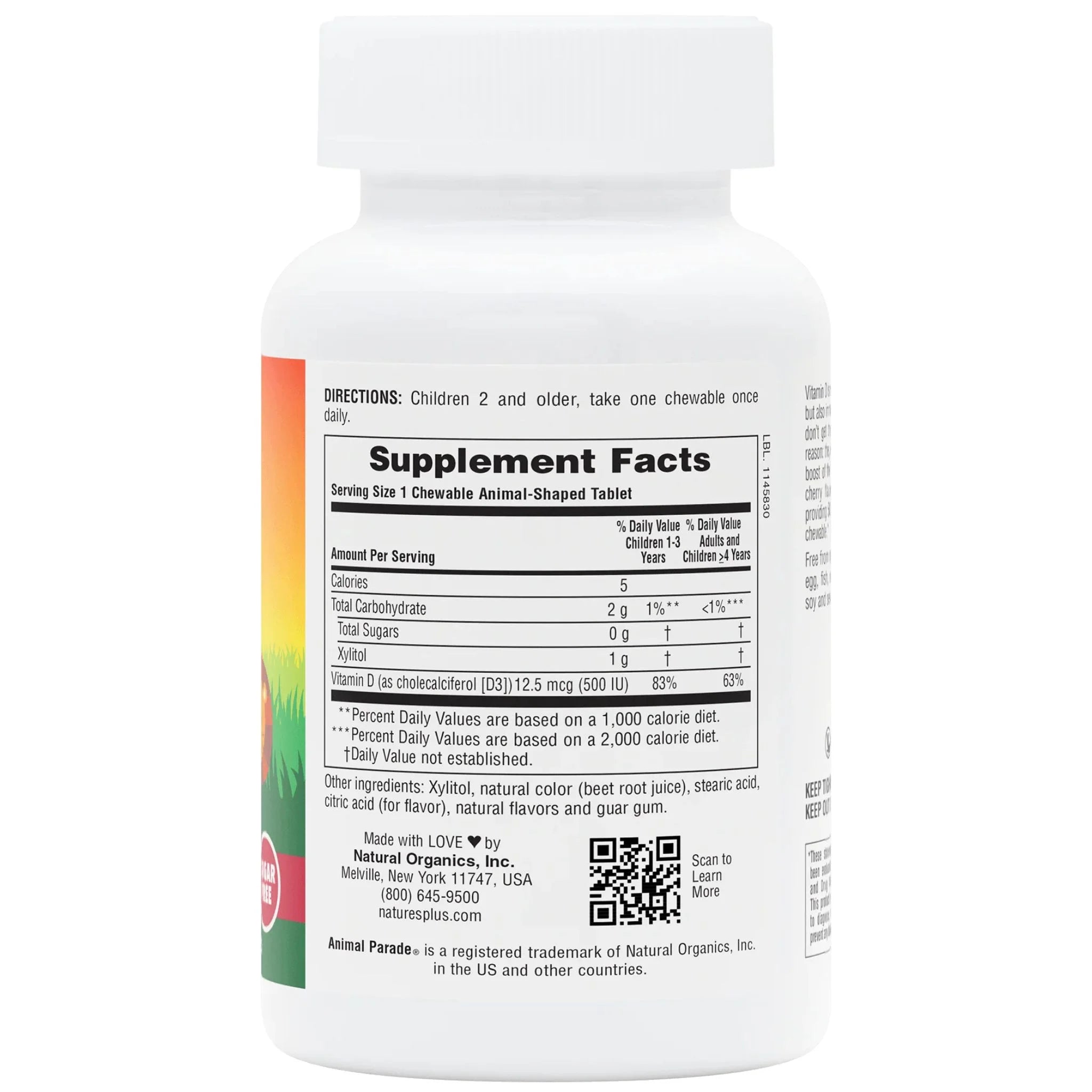 Animal Parade Vitamin D3 Chewables 500 IU Black Cherry 90ct