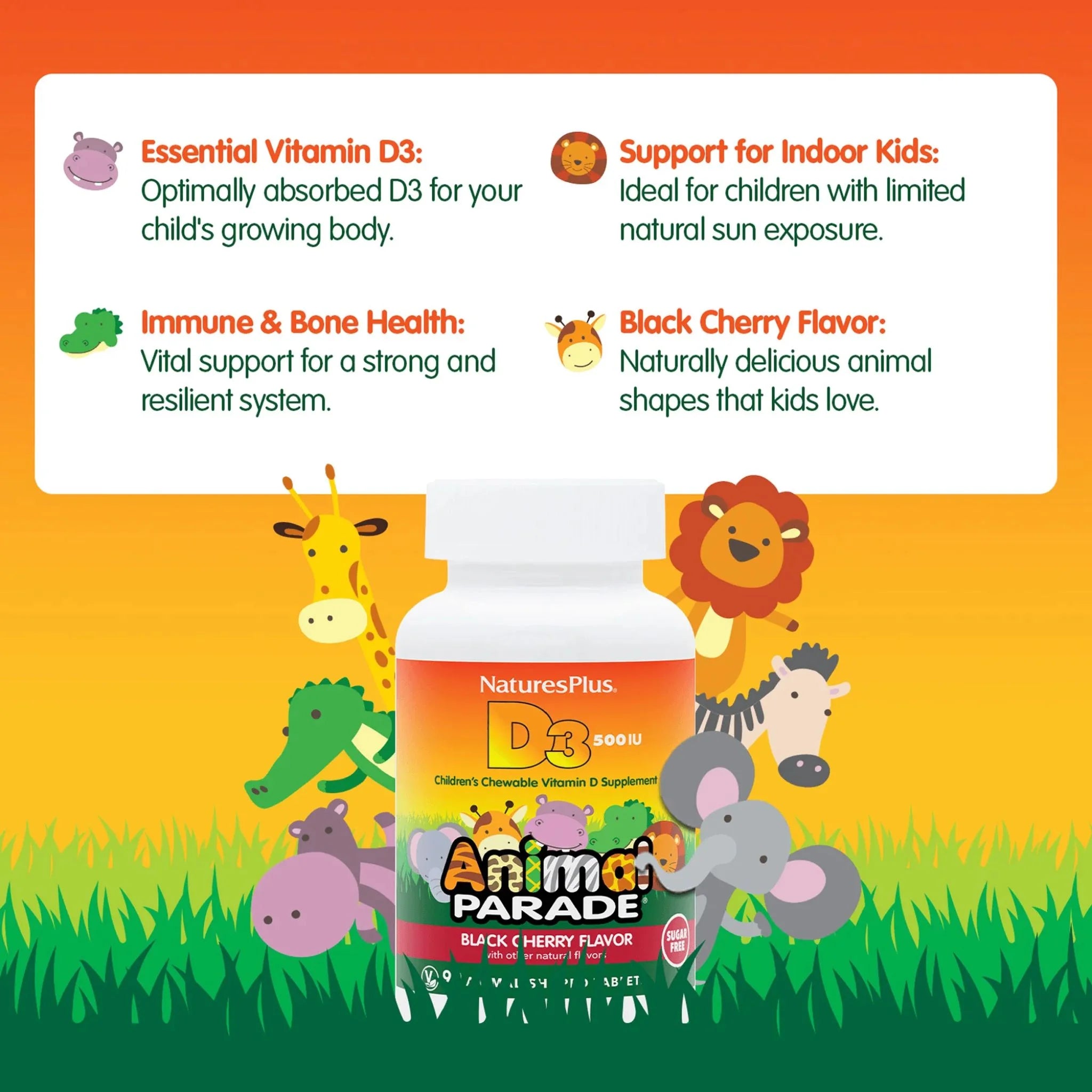 Animal Parade Vitamin D3 Chewables 500 IU Black Cherry 90ct
