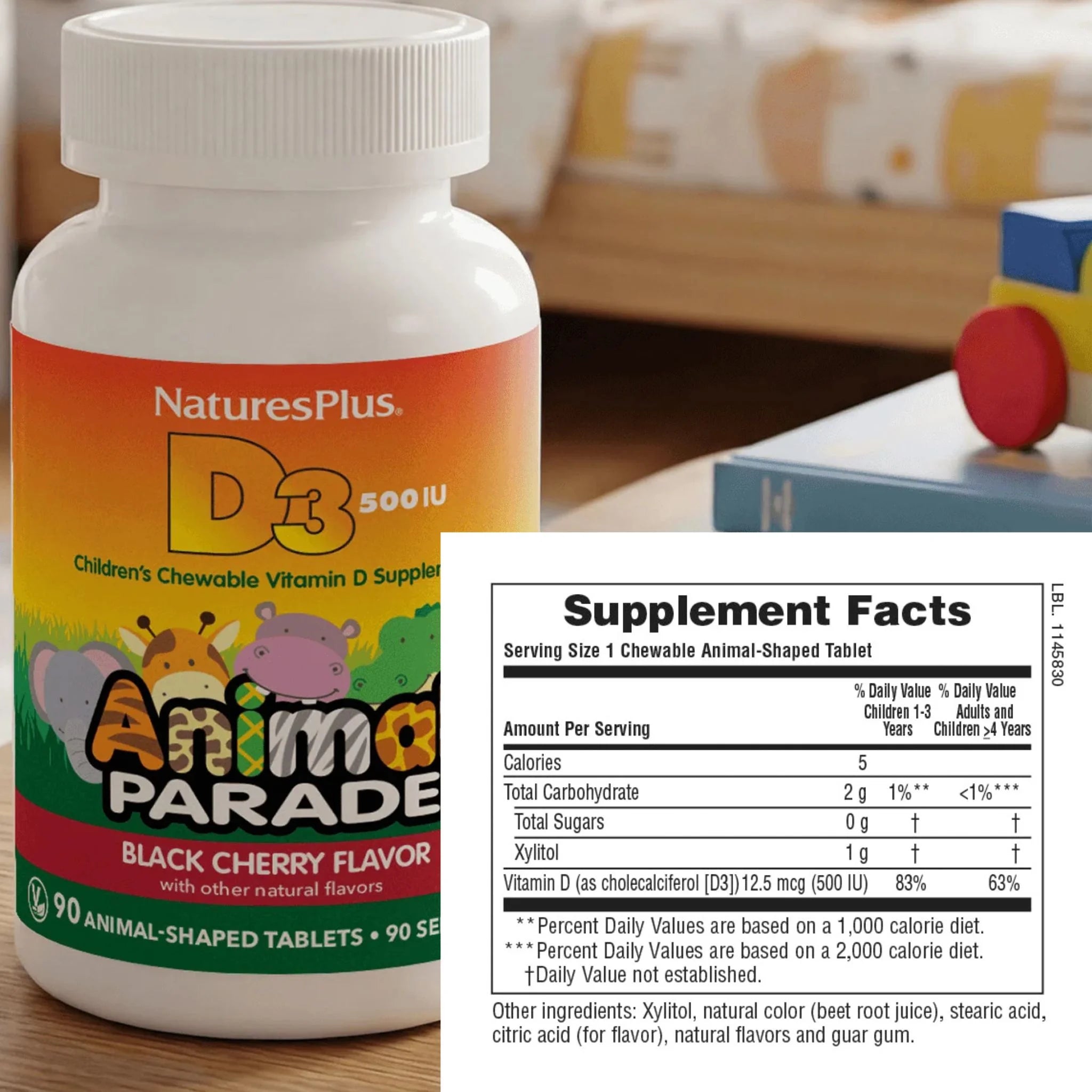 Animal Parade Vitamin D3 Chewables 500 IU Black Cherry 90ct