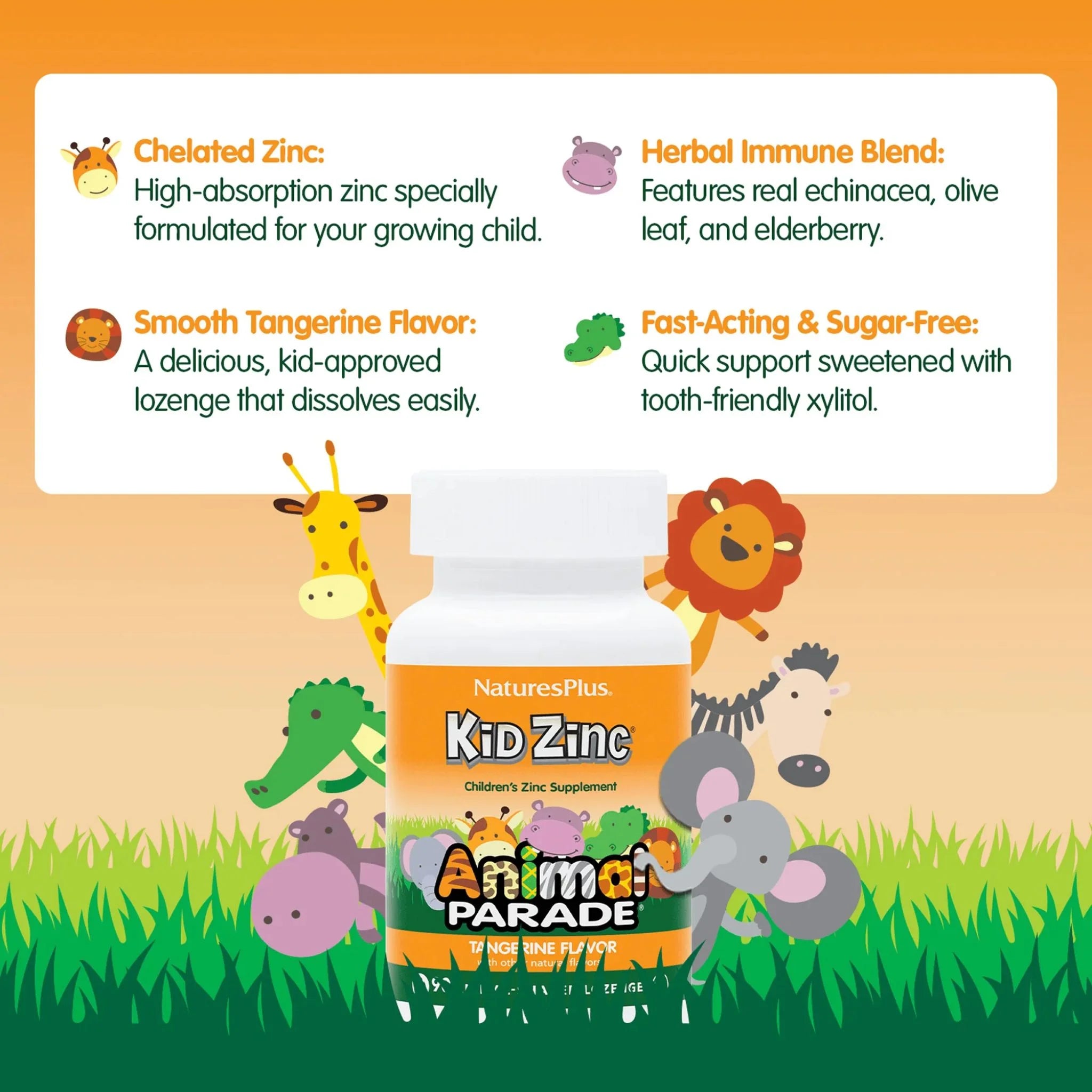 Animal Parade Kidzinc Lozenges Tangerine 90ct