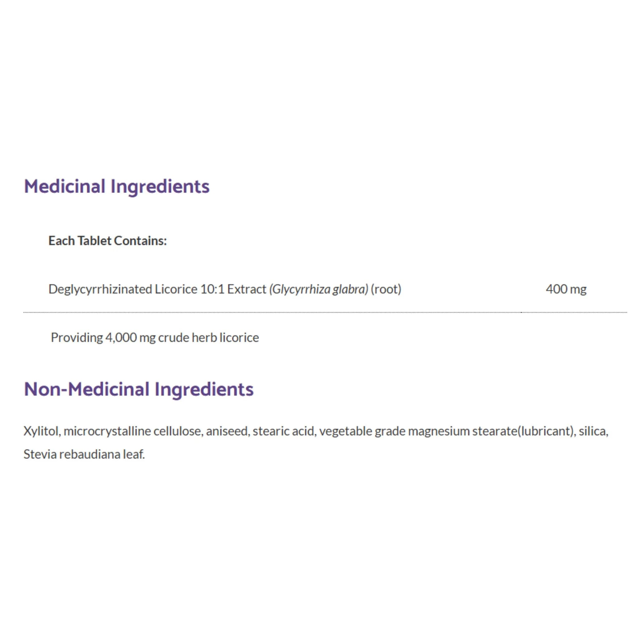 Bioclinic Naturals DGL Deglycyrrhizinated Licorice Root Extract 400mg 180 Chewable Tablets - Nature's Source Inc