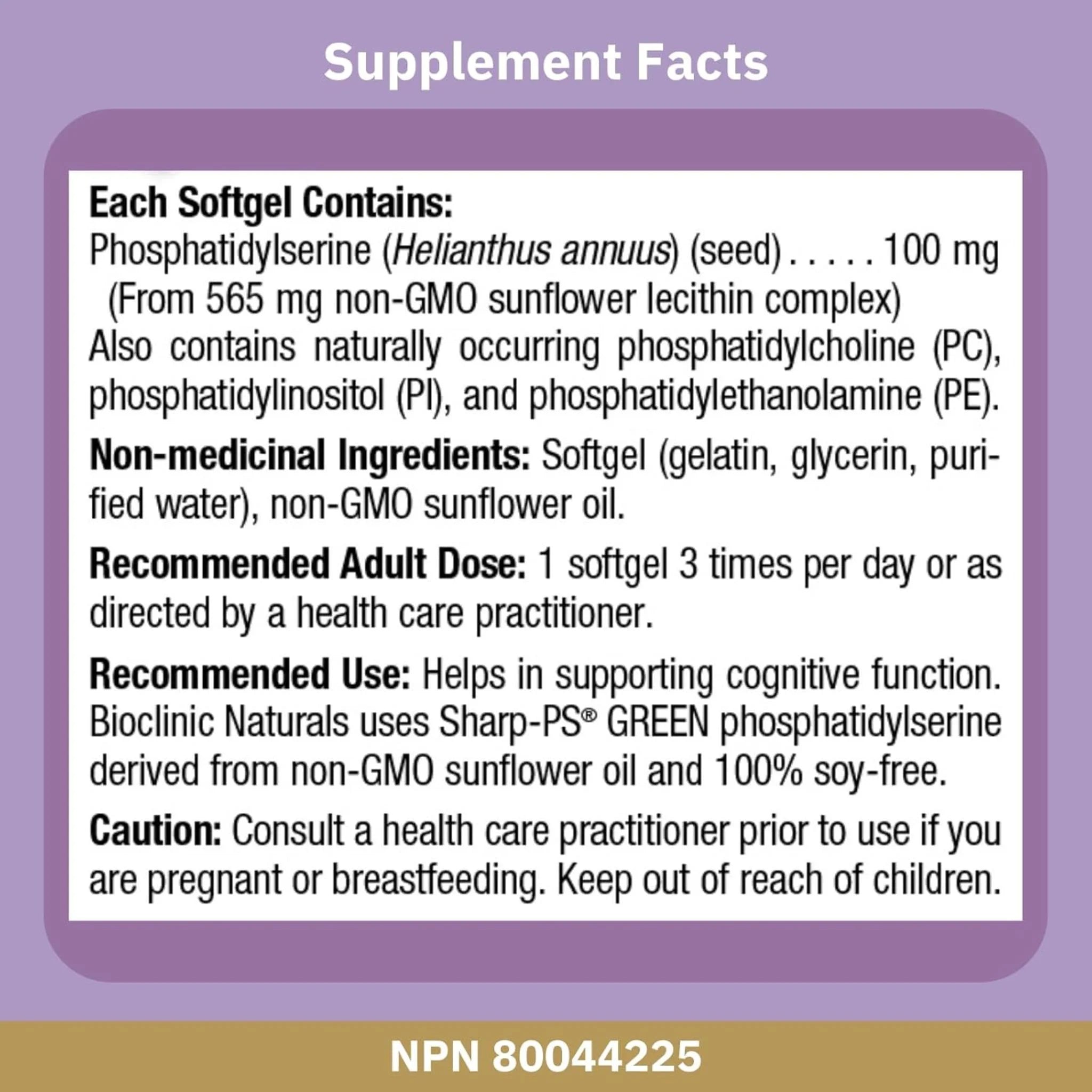 Bioclinic Naturals Phosphatidylserine PS 60 Softgels - Nature's Source Inc