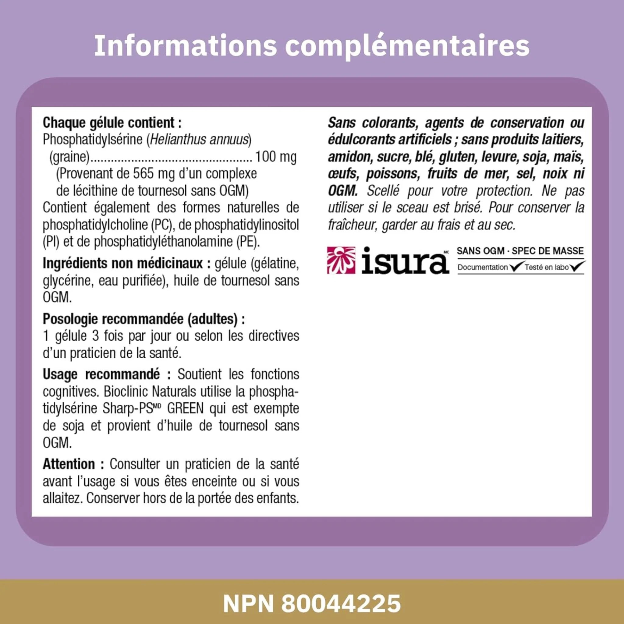 Bioclinic Naturals Phosphatidylserine PS 60 Softgels - Nature's Source Inc