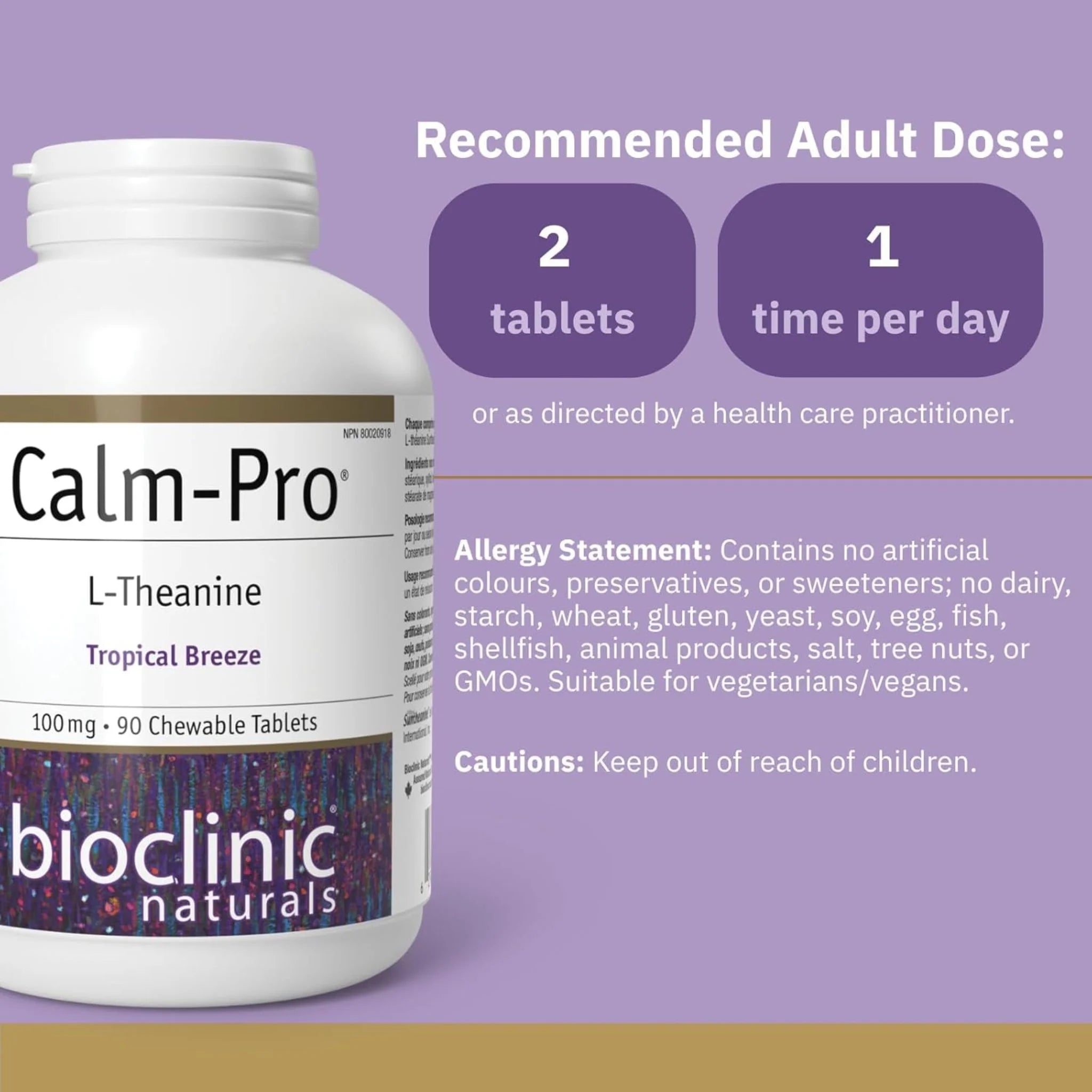 Bioclinic Naturals Calm Pro 100mg 90 Chewable Tablets - Nature's Source Inc