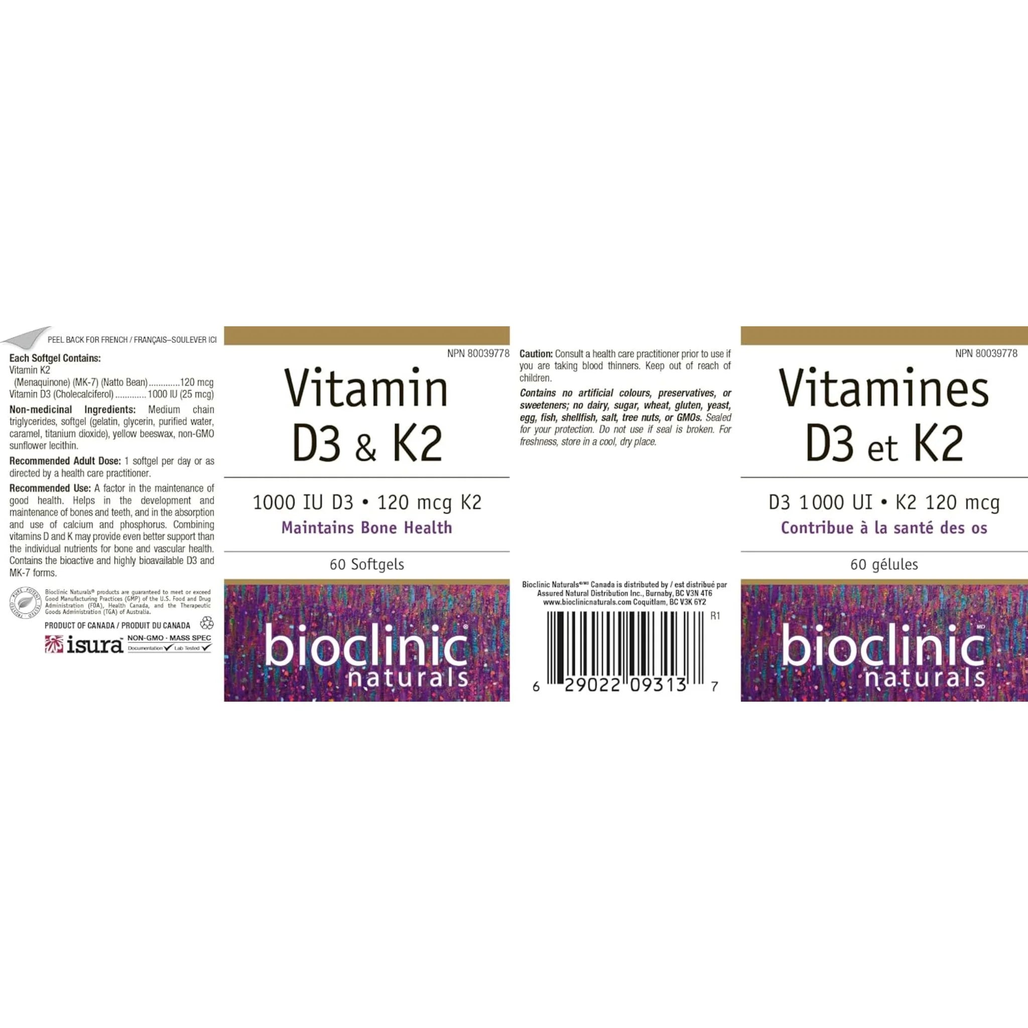 Bioclinic Naturals Vitamin D3 & K2 60 Softgels - Nature's Source Inc