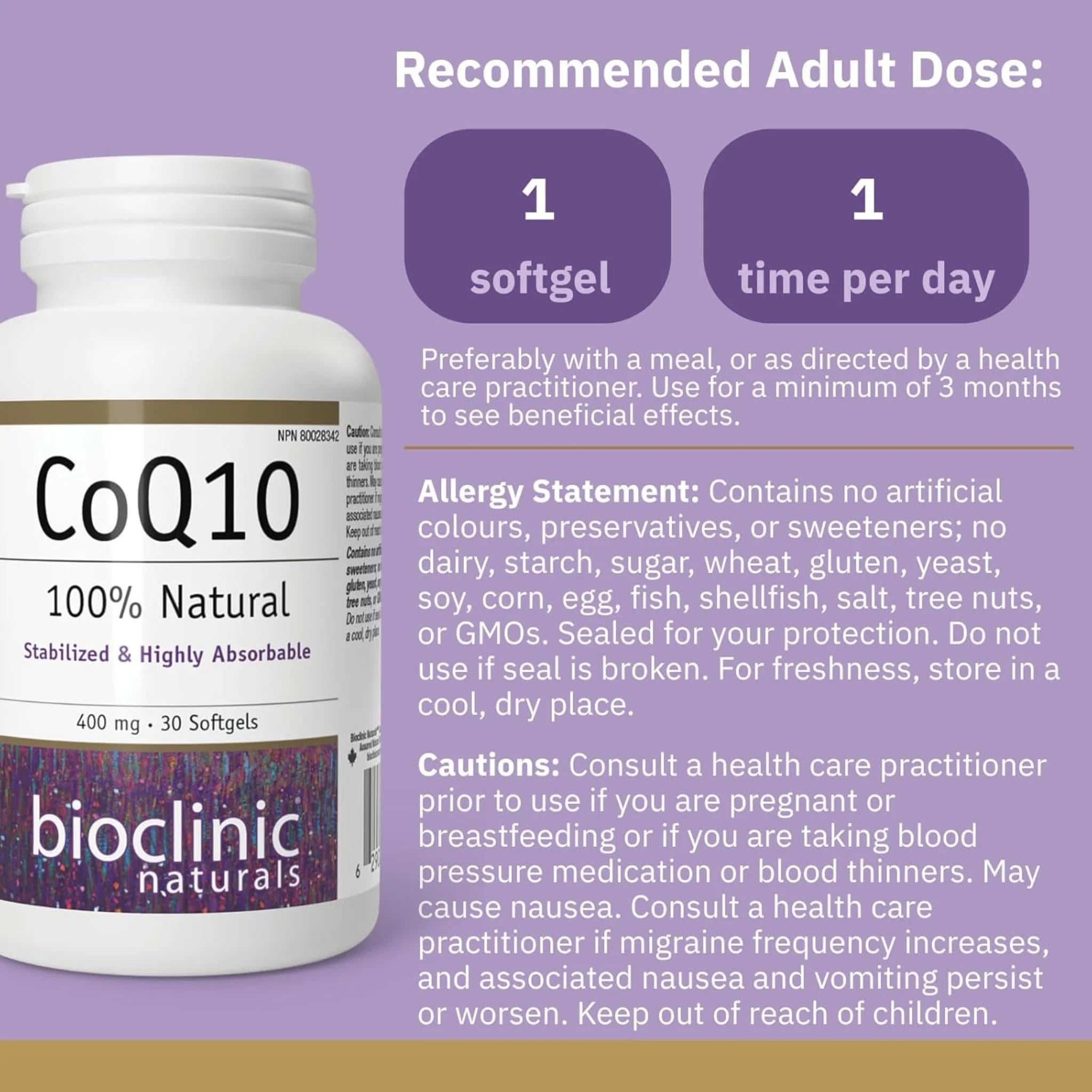 Bioclinic Naturals CoQ10, 400mg 30 Softgels - Nature's Source Inc