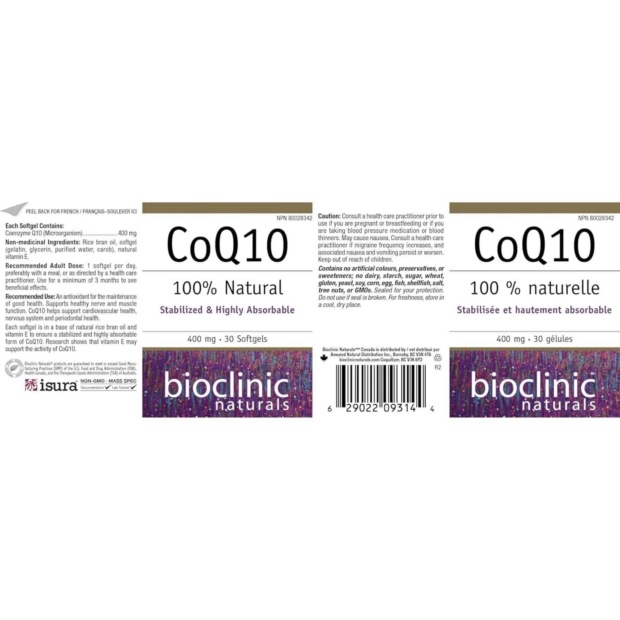 Bioclinic Naturals CoQ10, 400mg 30 Softgels - Nature's Source Inc