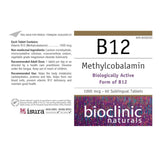 Bioclinic Naturals B12 Methylcobalamin 1000 mcg, 60 Sublingual Tablets - Nature's Source Inc