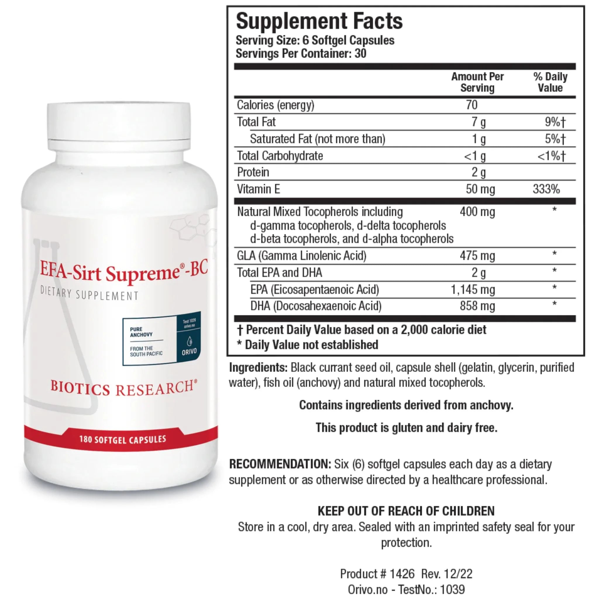 Biotics Research EFA-Sirt Supreme 180 Capsules
