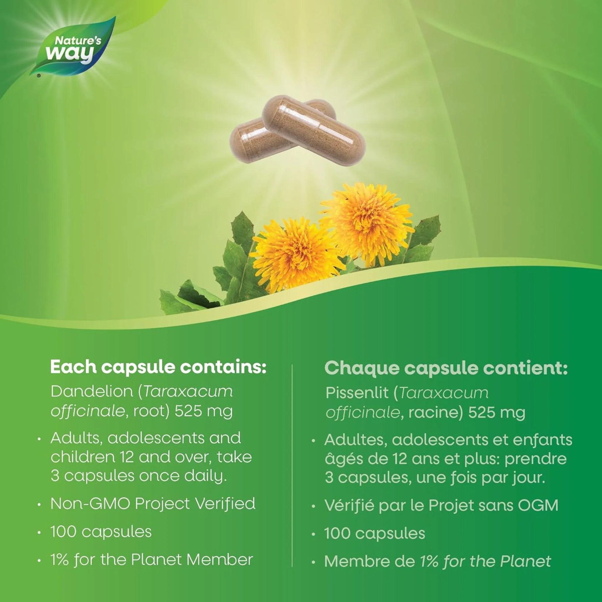 Nature's Way Dandelion Root 525mg 100 Veg-Caps