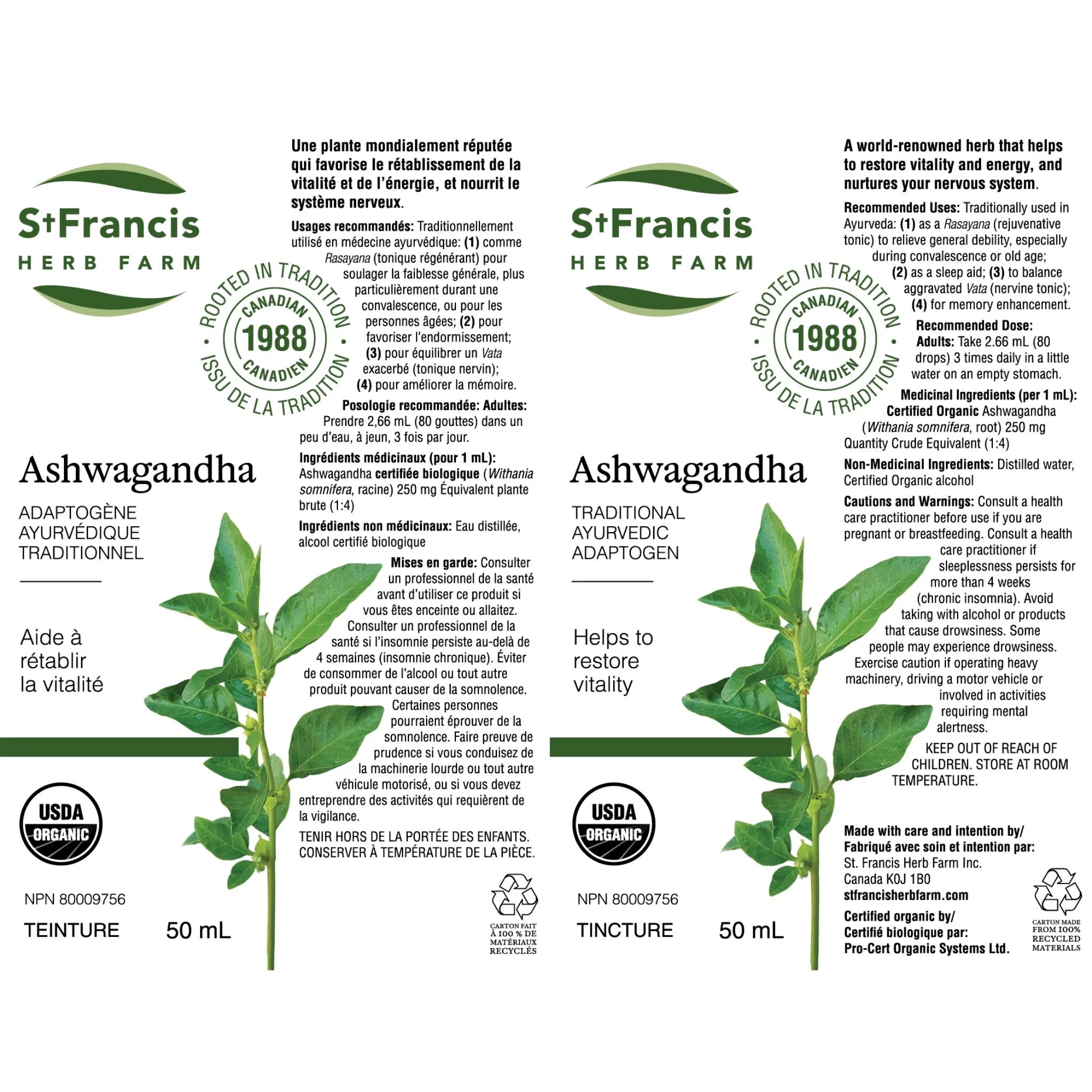 St. Francis Herb Ashwagandha 50ml - Nature's Source Inc