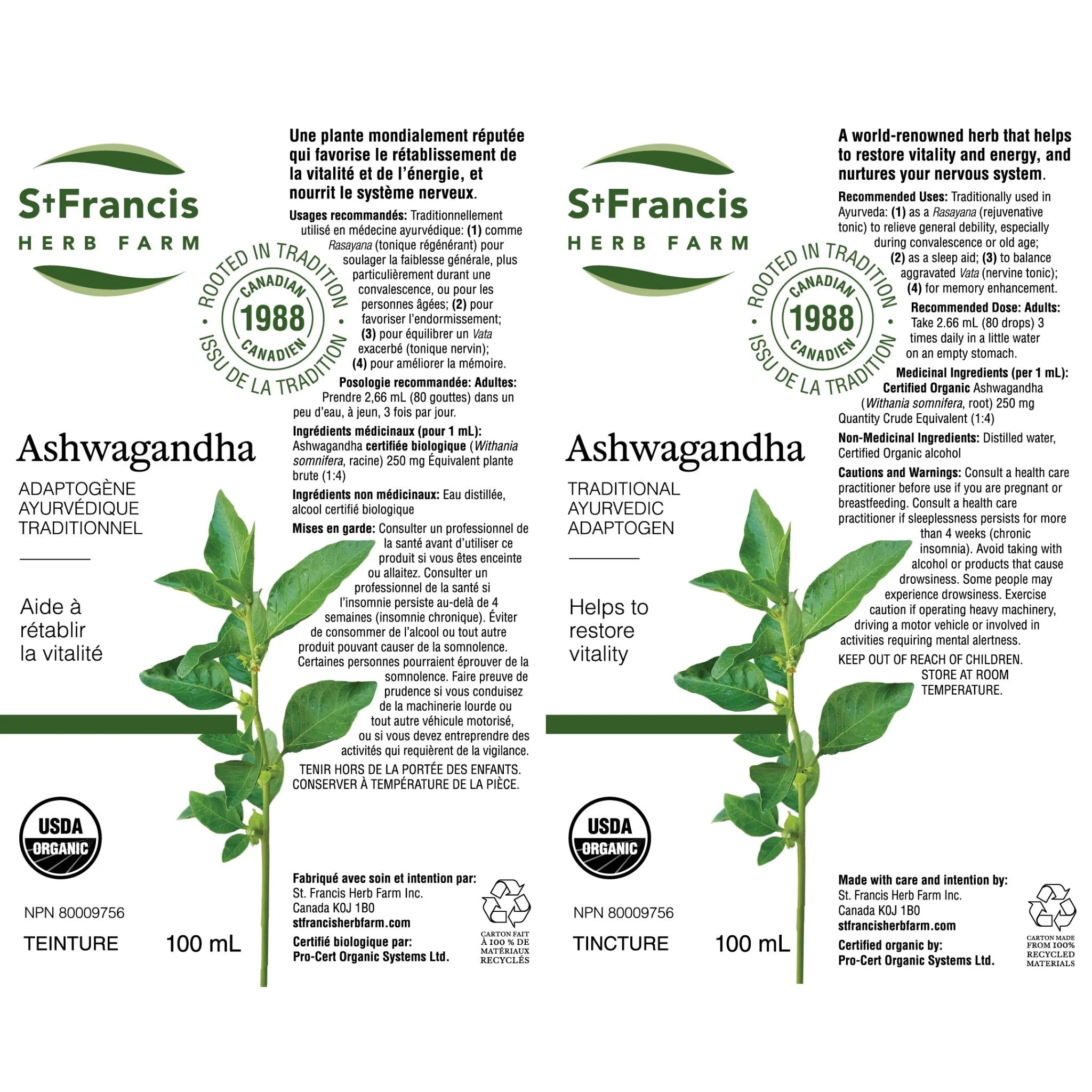 St. Francis Herb Ashwagandha 100ml - Nature's Source Inc