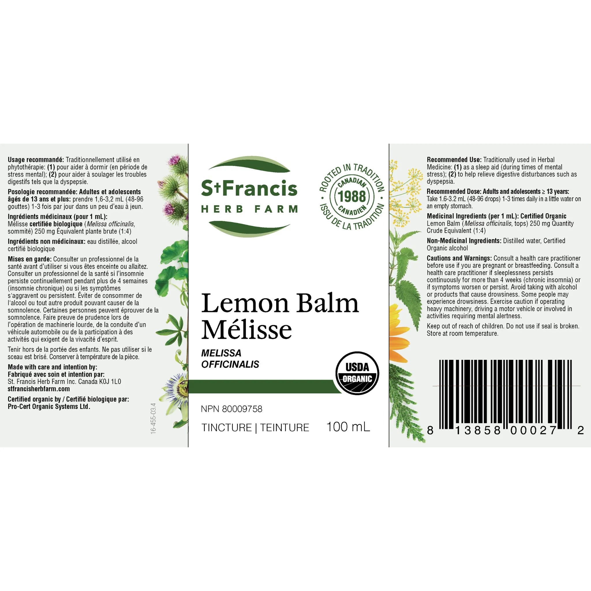 St. Francis Herb Farm Lemon Balm 100ml - Nature's Source Inc
