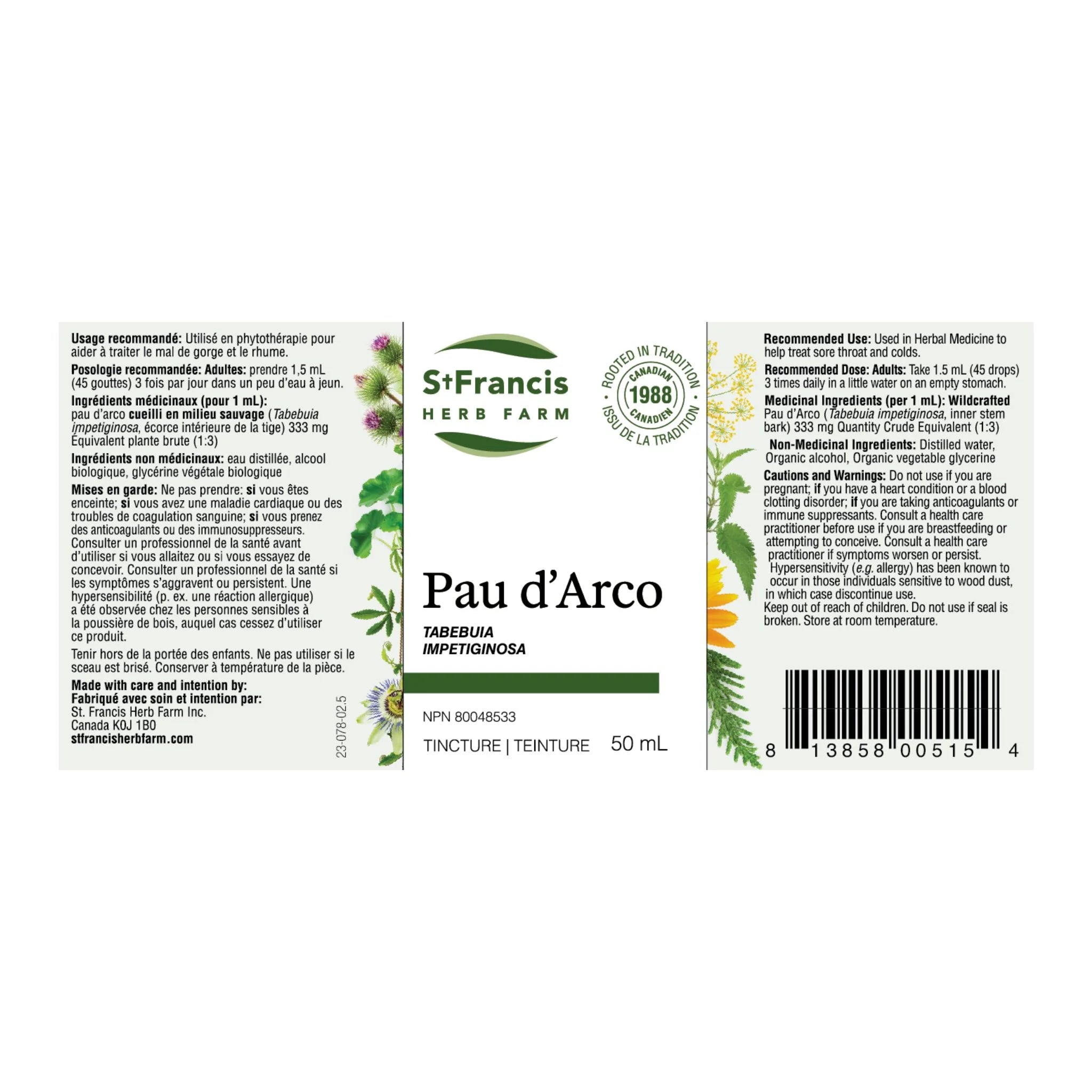 St. Francis Herb Farm Pau D'Arco Tincture 50ml - Nature's Source Inc