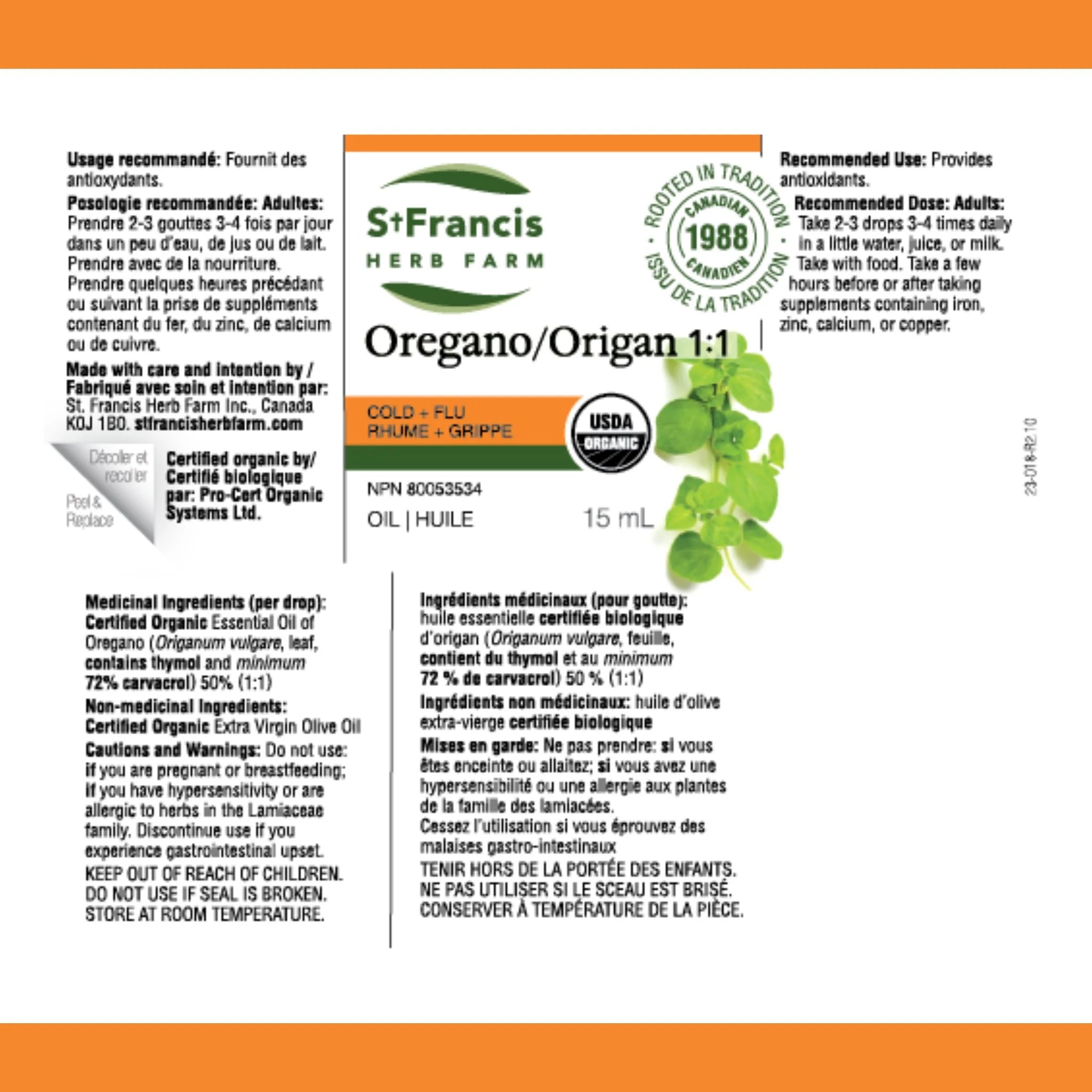 St. Francis Herb Farm Oregano Oil 1:1 15ml - Nature's Source Inc