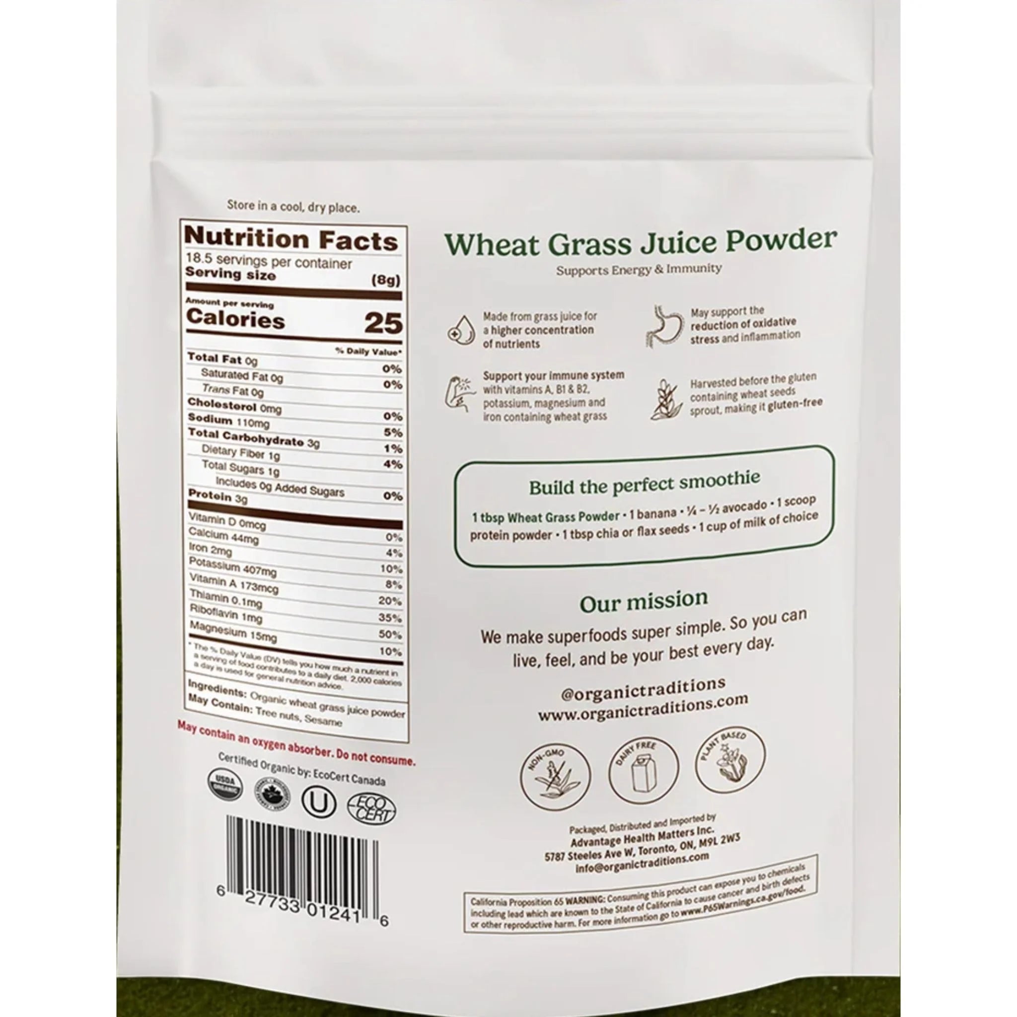 Organic Traditions Wheat Grass Juice Powder - 150g