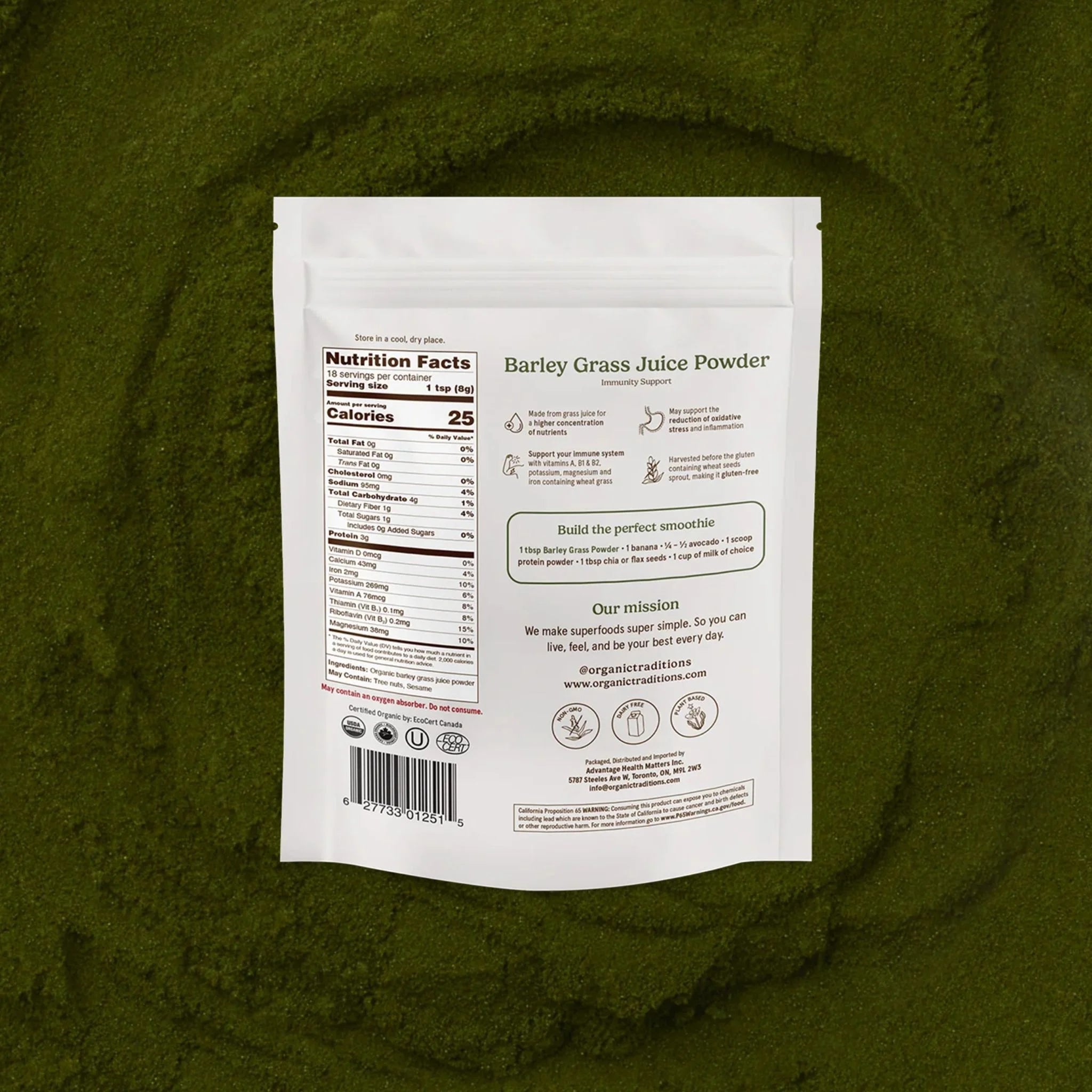 Organic Traditions Barley Grass Juice Powder - 150g - Nature's Source Inc