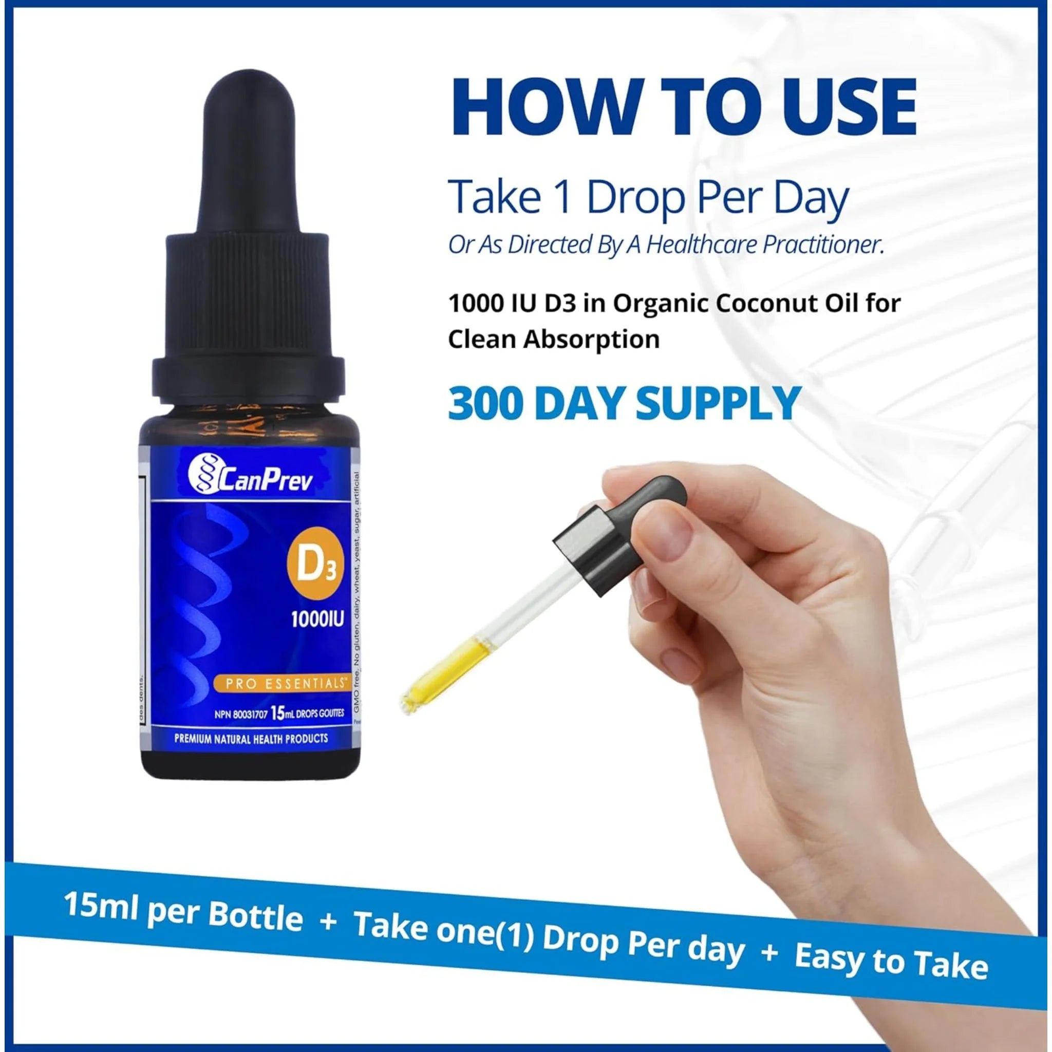 CanPrev D3 Drops 1000IU MCT base 15ml - Nature's Source Inc