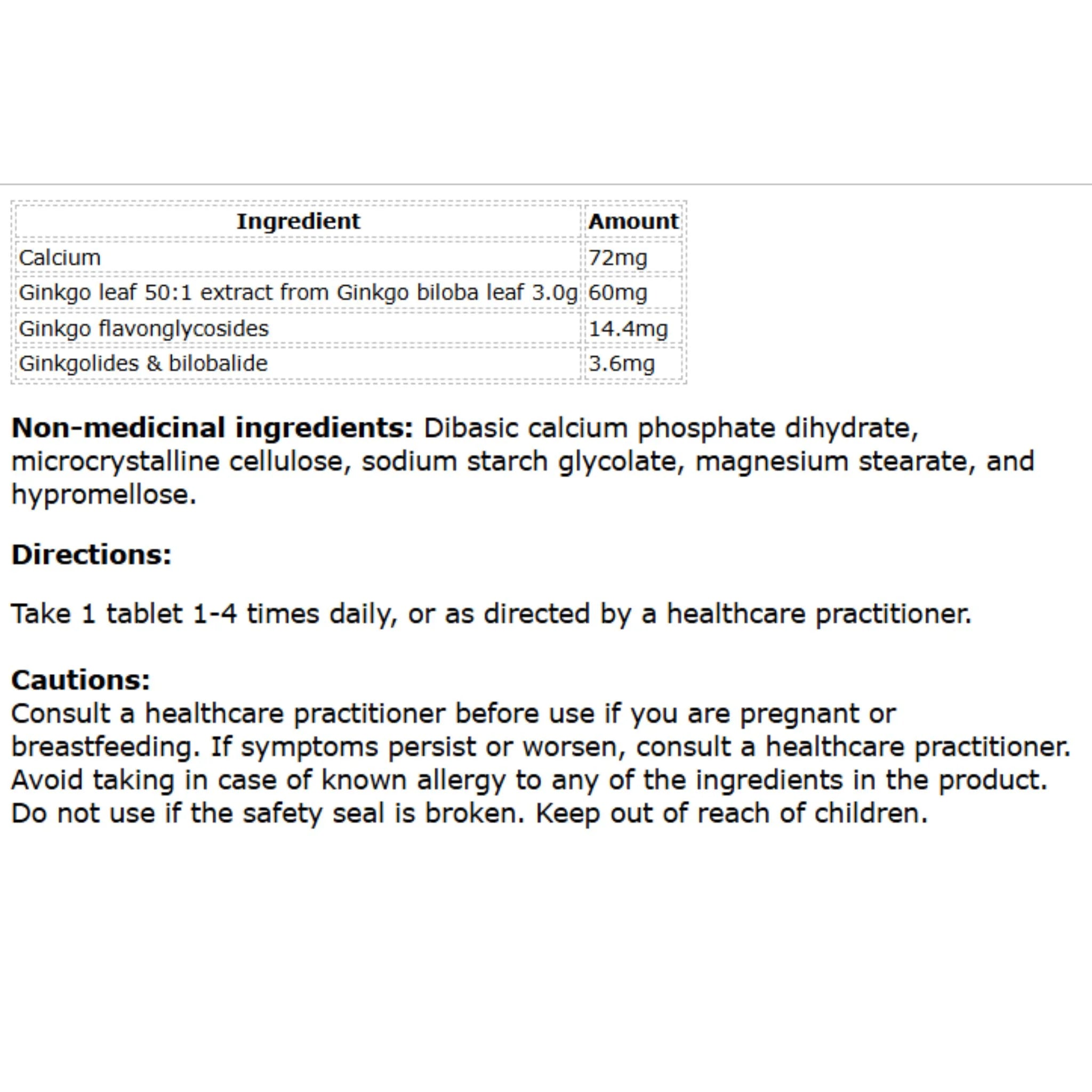 MediHerb Ginkgo Forte 60 Tablets