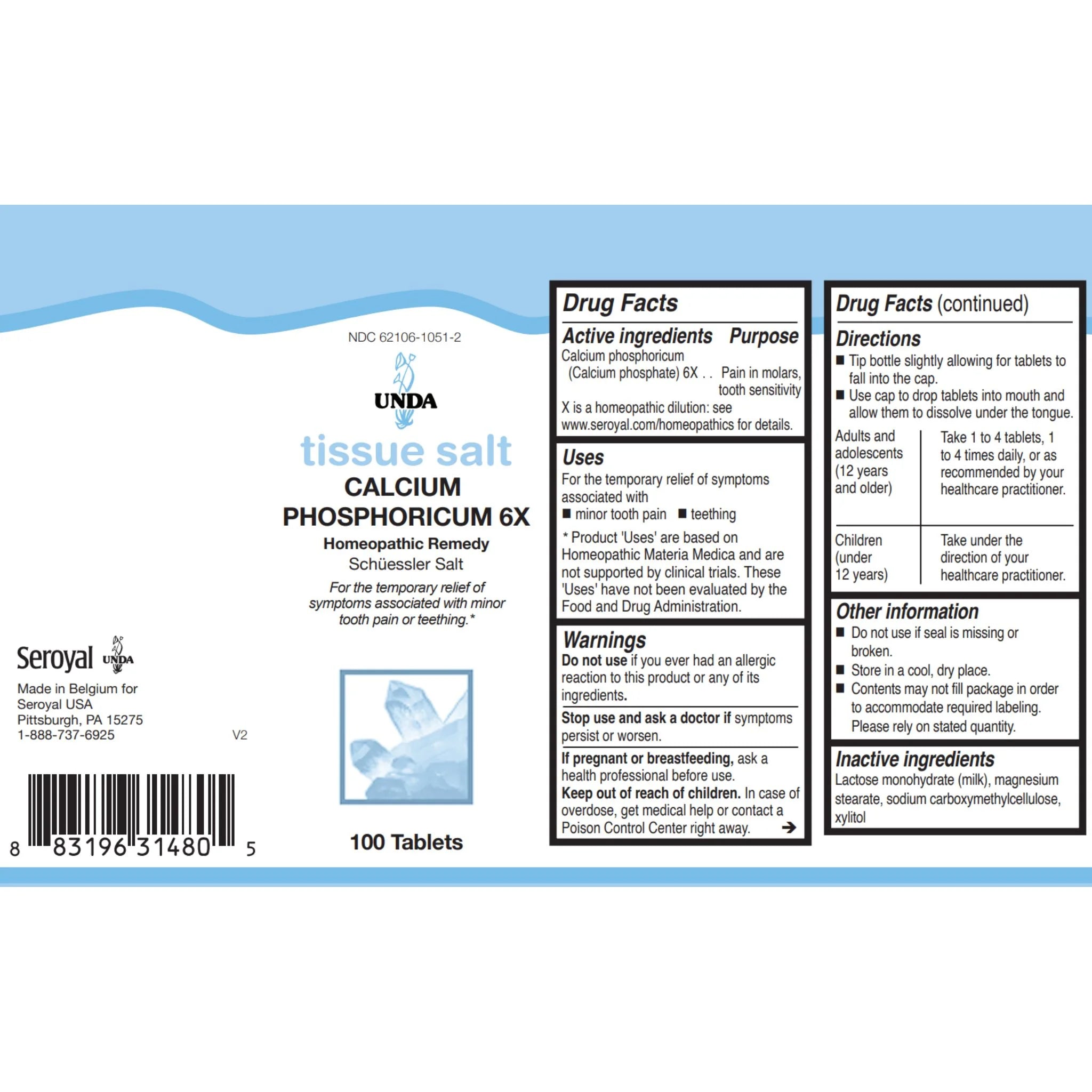 UNDA Calcium Phosphoricum 6X Salt 100 Tablets
