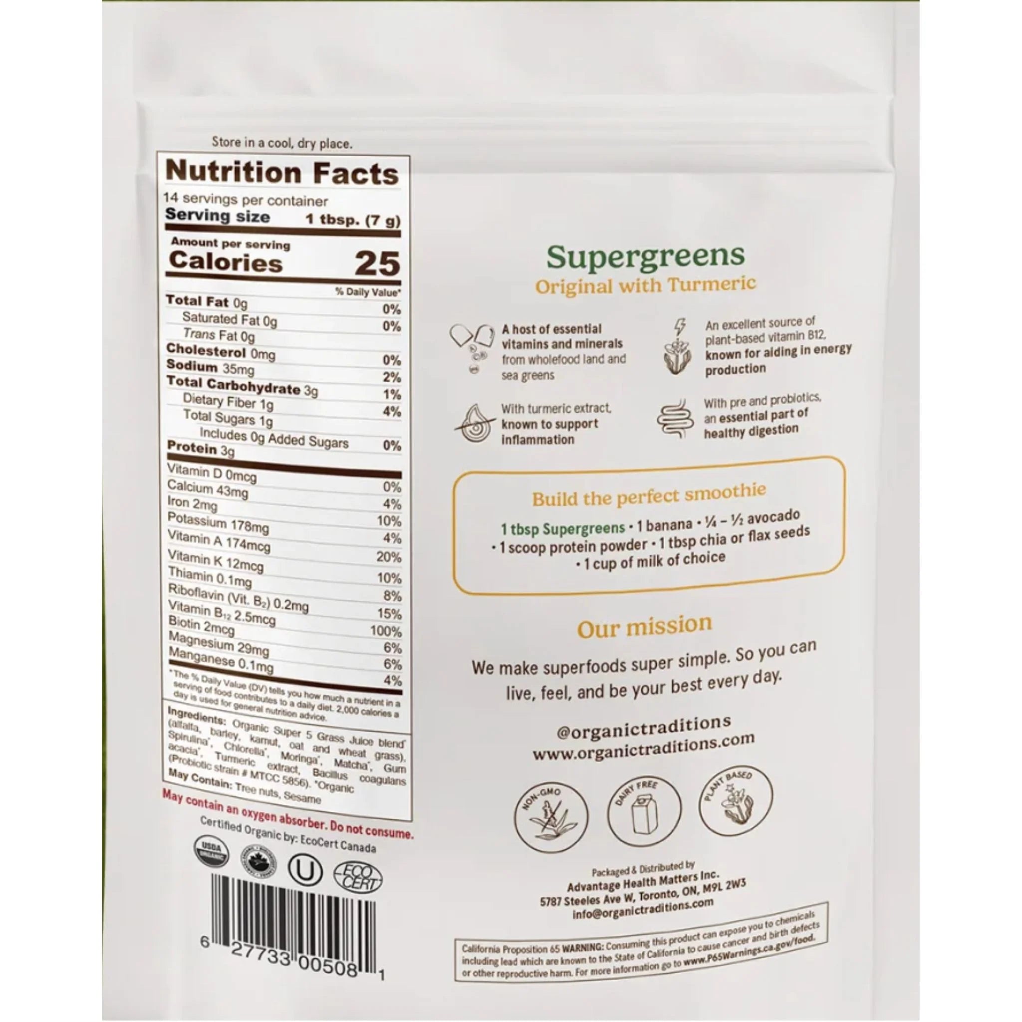 Organic Traditions Probiotic Super Greens (100g)