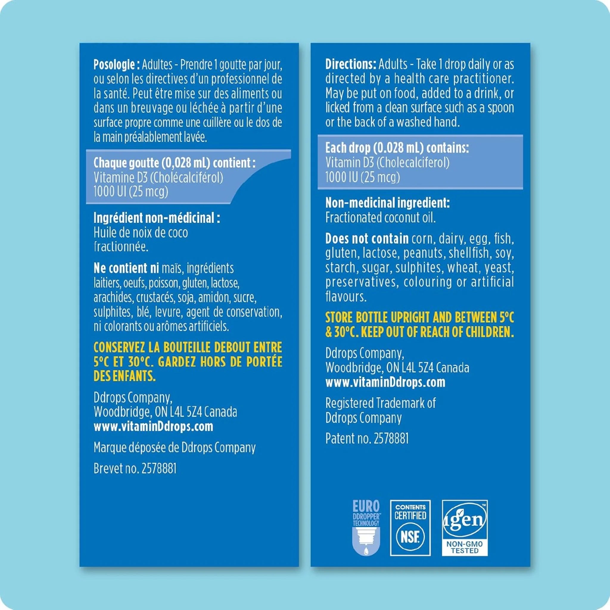 Ddrops 1000IU Liquid Vitamin D3 365 Drops