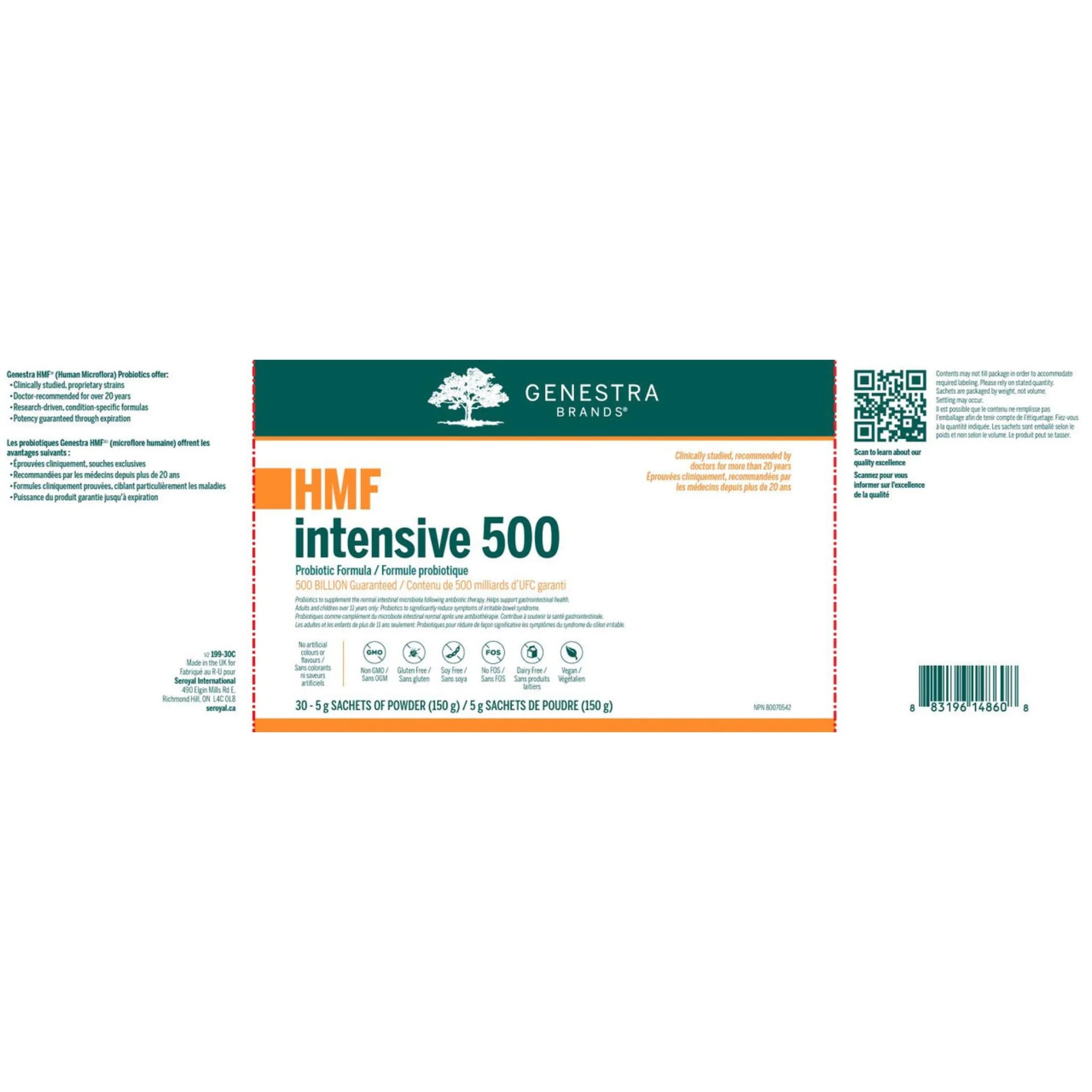 Genestra Brands HMF Intensive 500 Probiotic Powder 30 Sachets of 5g - Nature's Source Inc