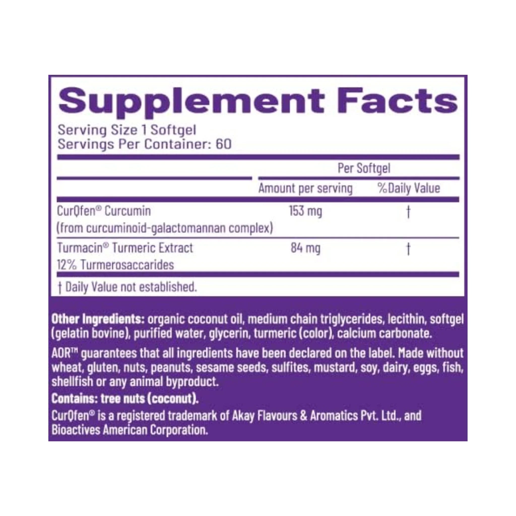 AOR Curcumin Ultra 237mg, 60 Softgels - Nature's Source Inc