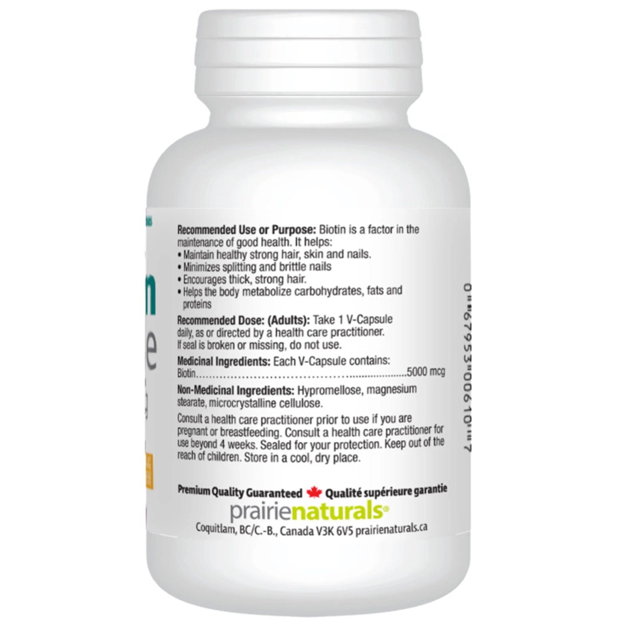 Prairie Naturals Biotin 5000mcg, 60 Vegetable Capsules