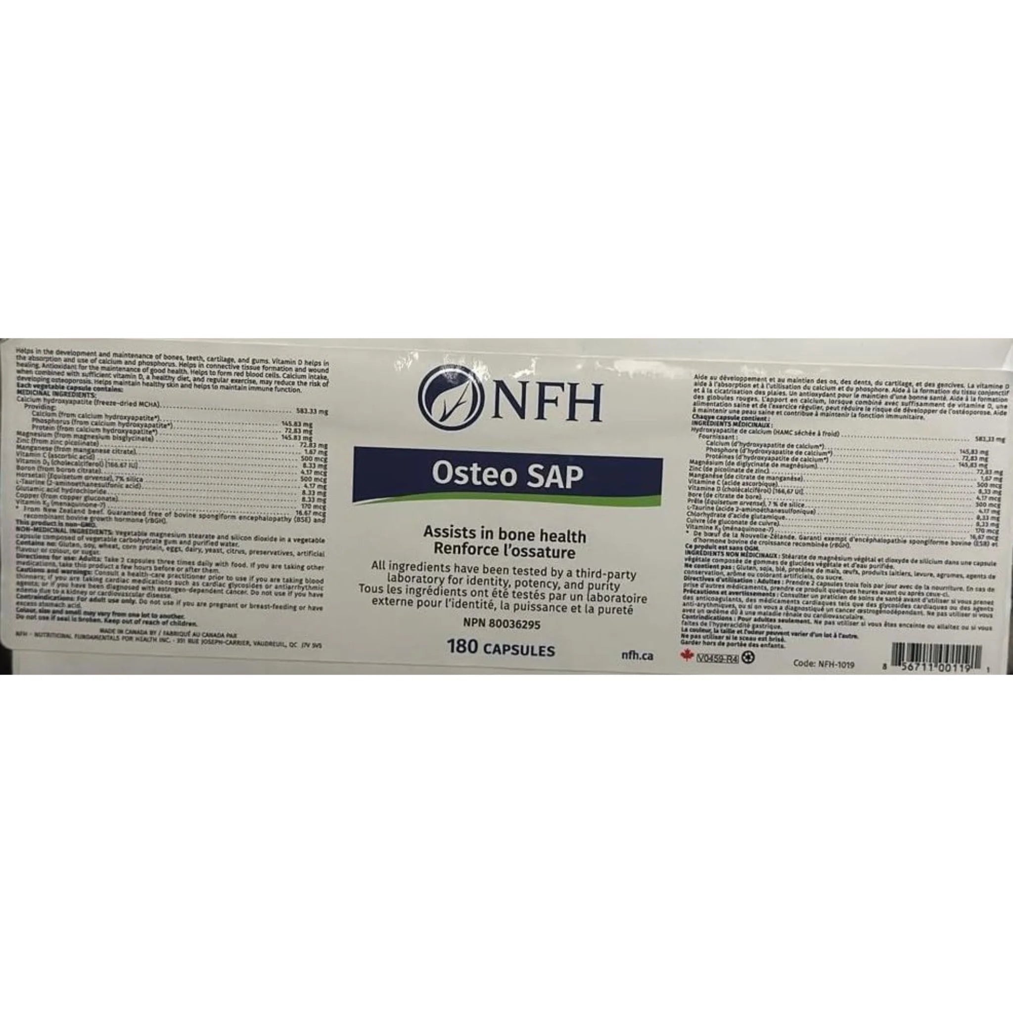NFH Osteo SAP (Boron - Free) 180 Capsules - Nature's Source Inc