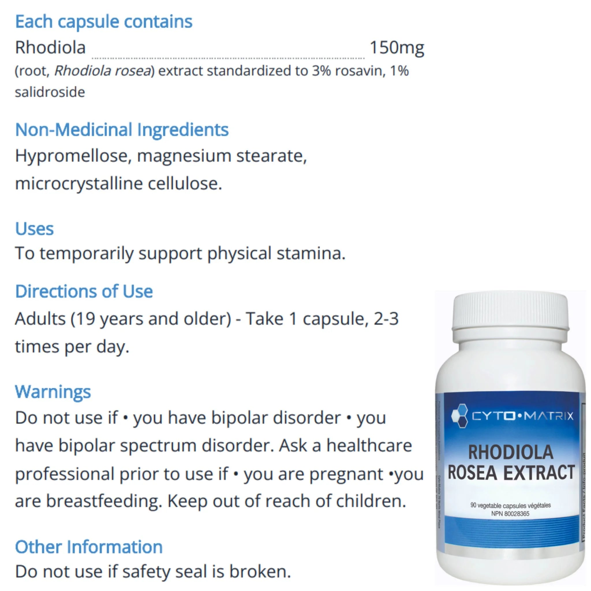 Cyto-Matrix Rhodiola Rosea Extract 90 Vegetable Capsules