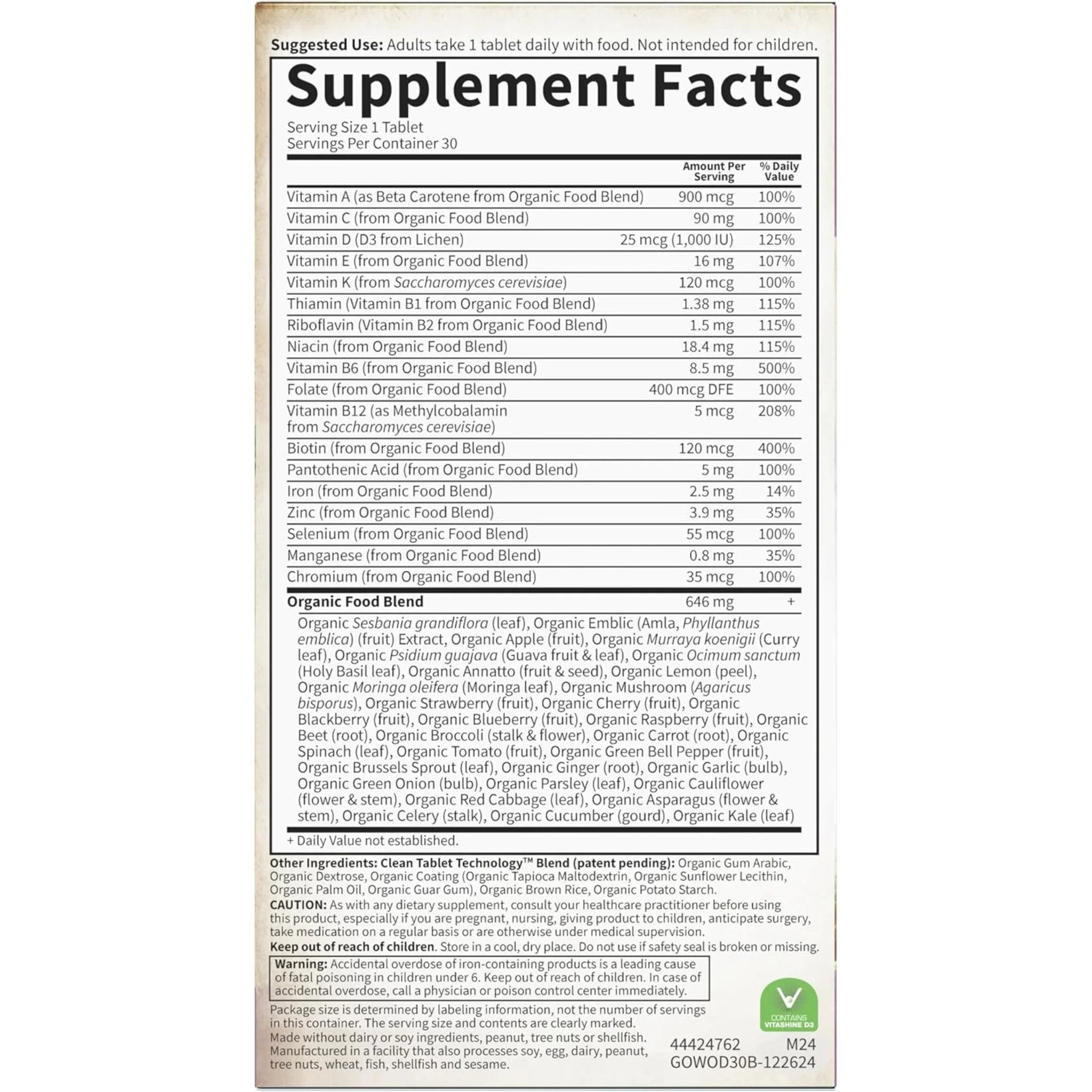 Garden Of Life Organics Women's Once Daily Multivitamin 30 Vegan Tablets