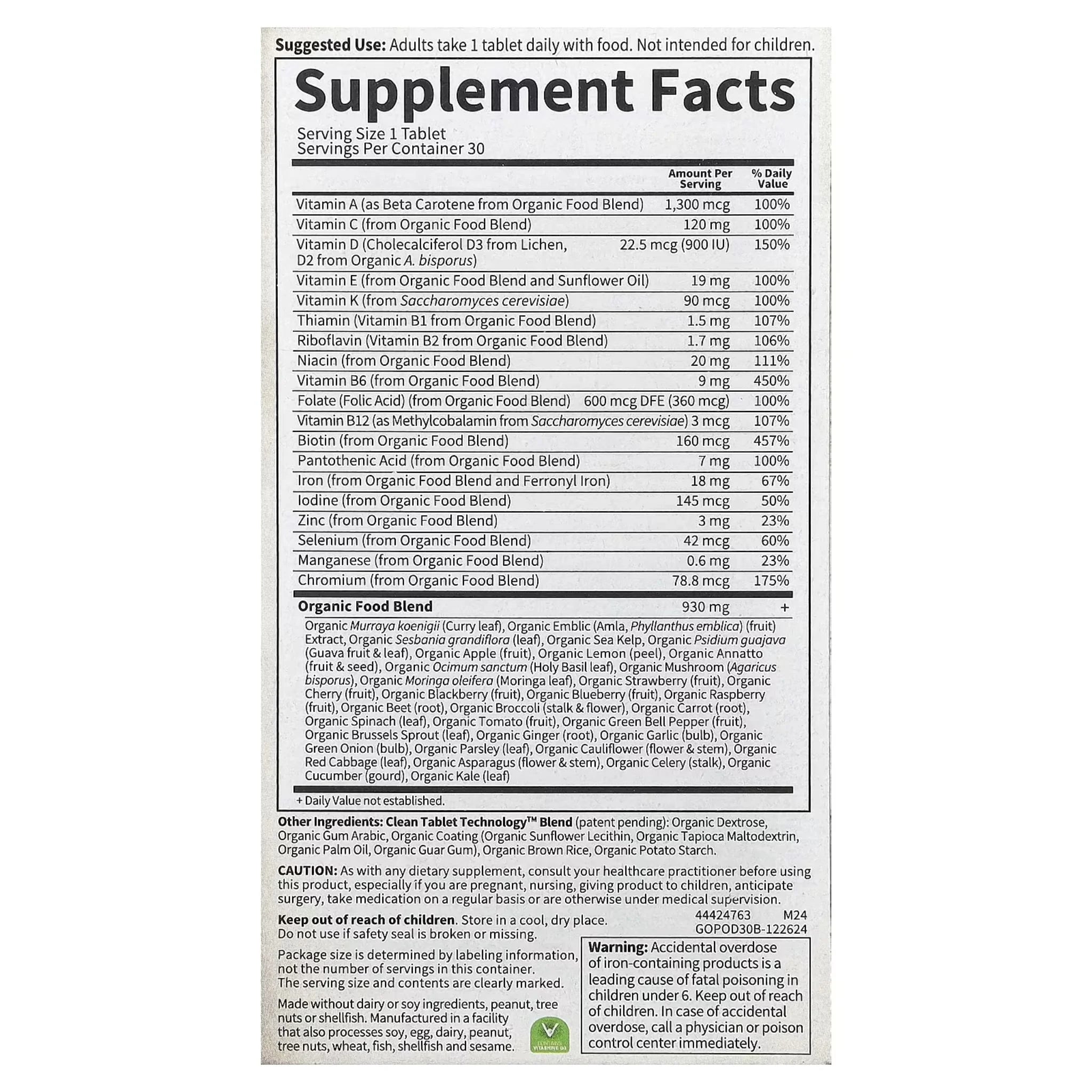 Garden Of Life Organics Prenatal Once Daily 30 Vegan Tablets
