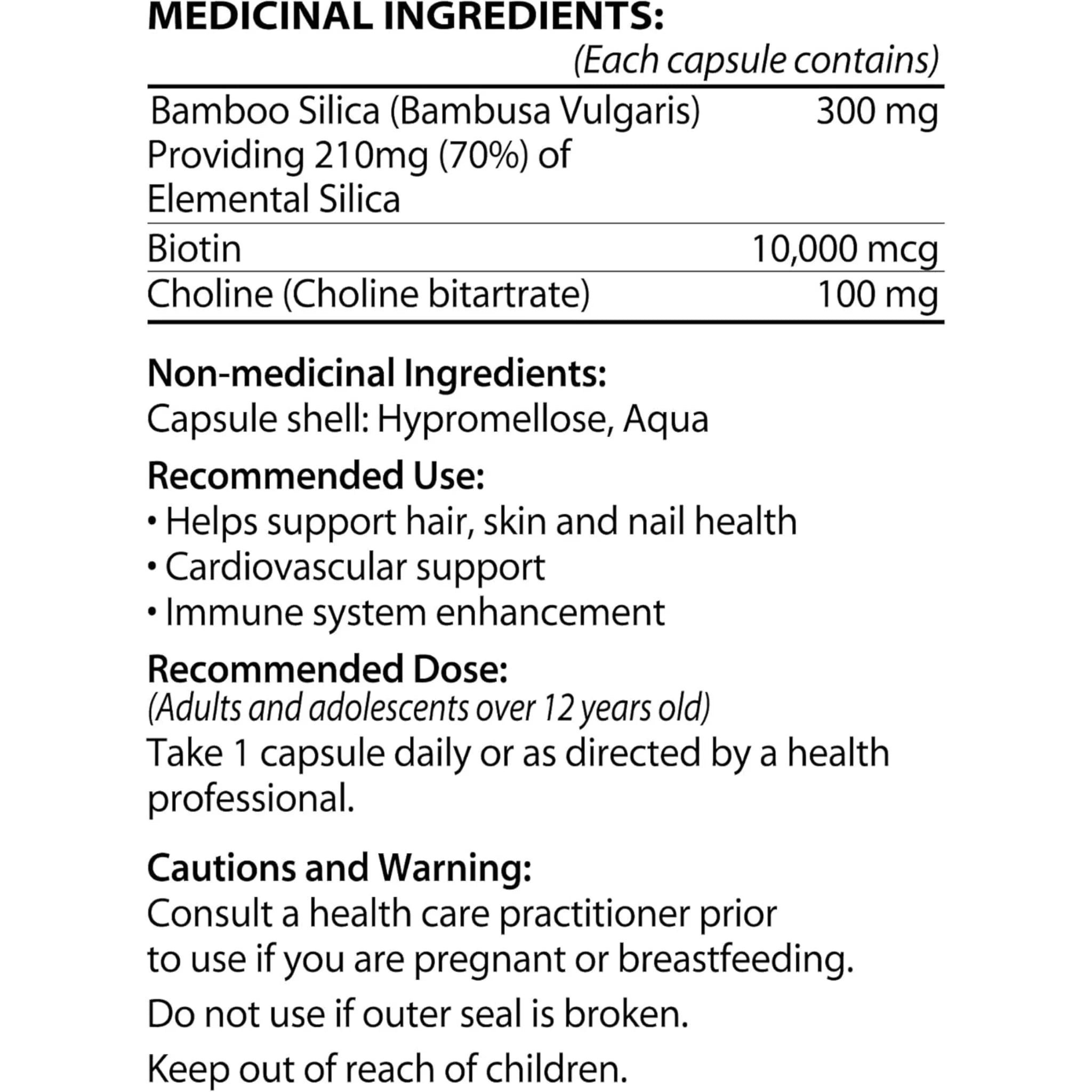 GNA Naturals Bamboo Silica with Biotin 90 Vegan Capsules - Nature's Source Inc