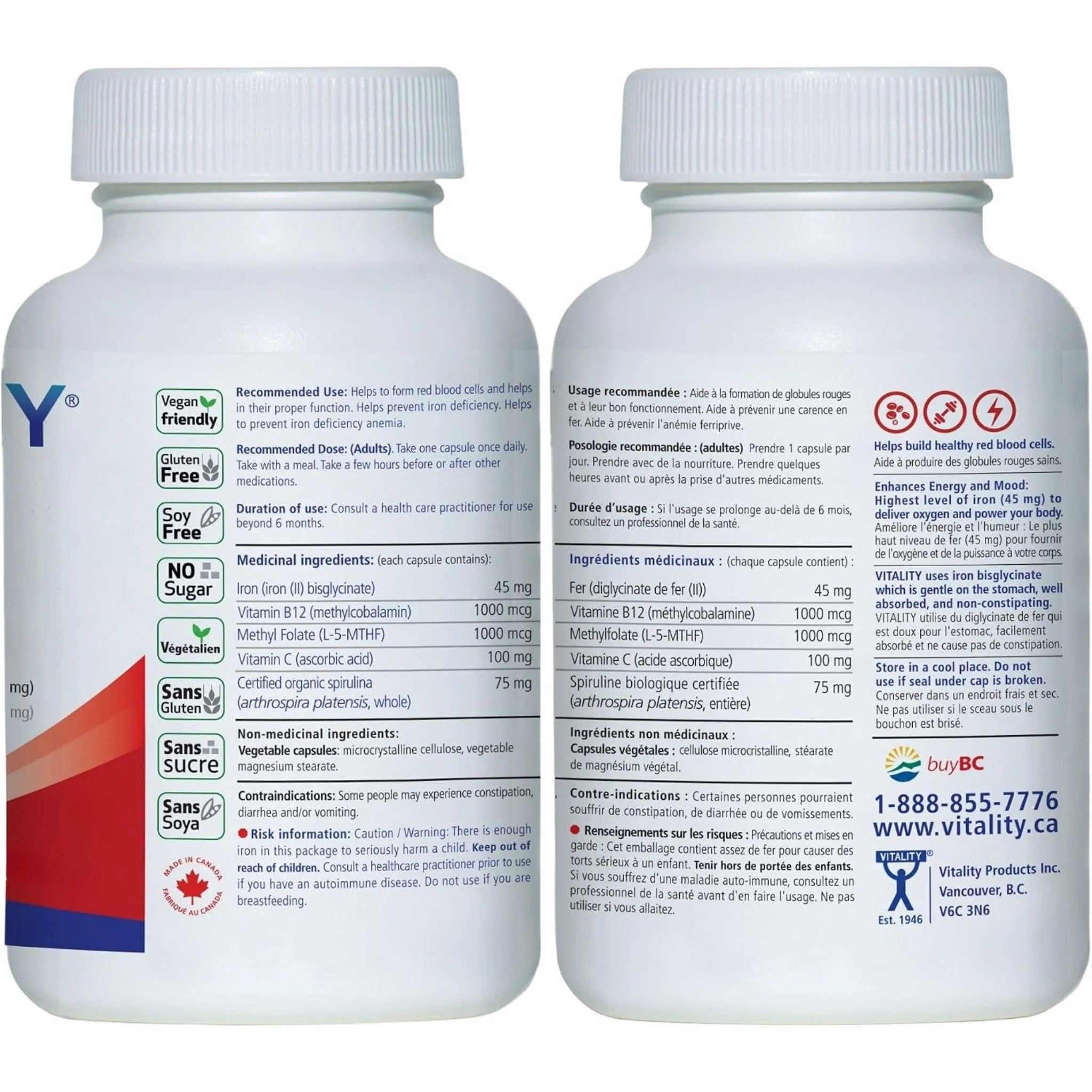 Vitality Power Iron + Organic Spirulina 60 Capsules